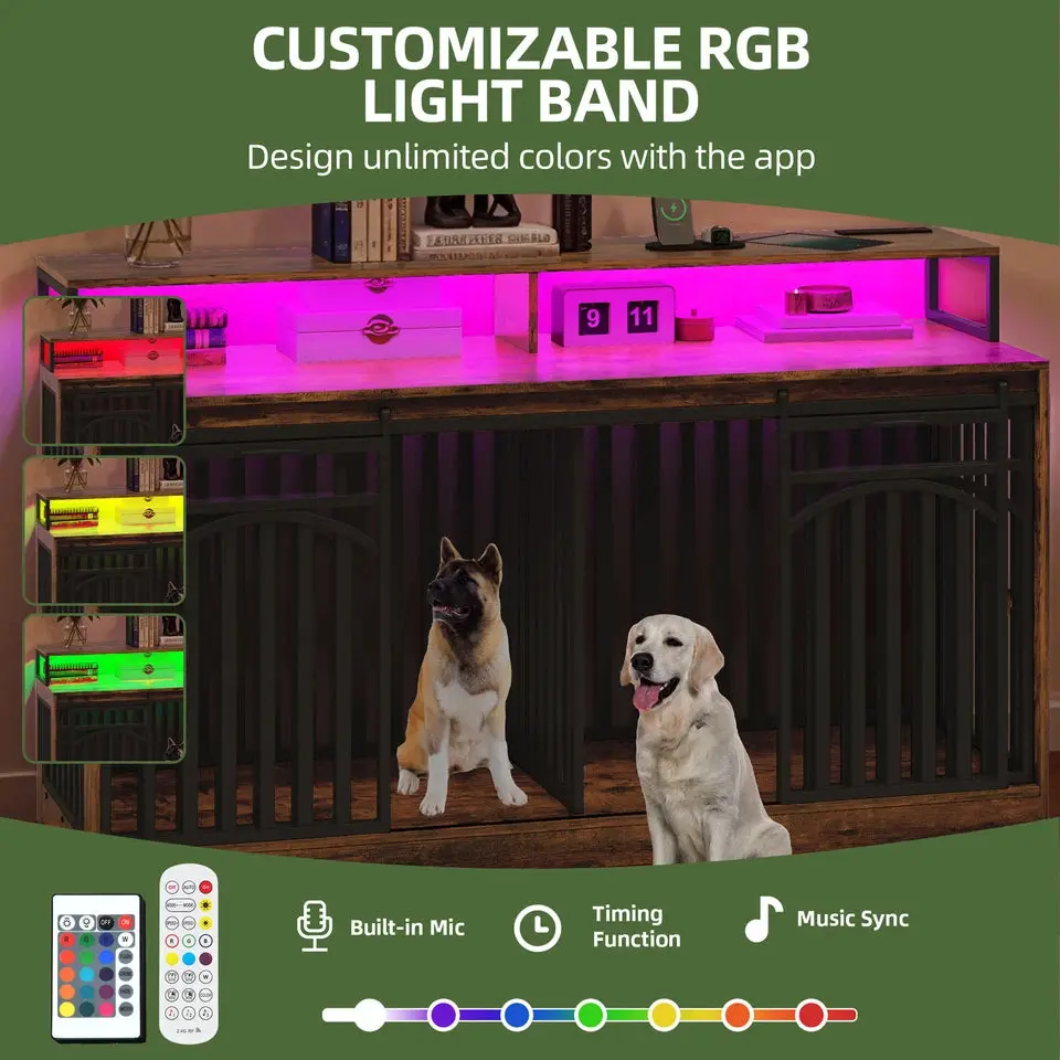 70.8" Donald Double Dog Crate Furniture For 2 Dogs - Image 4