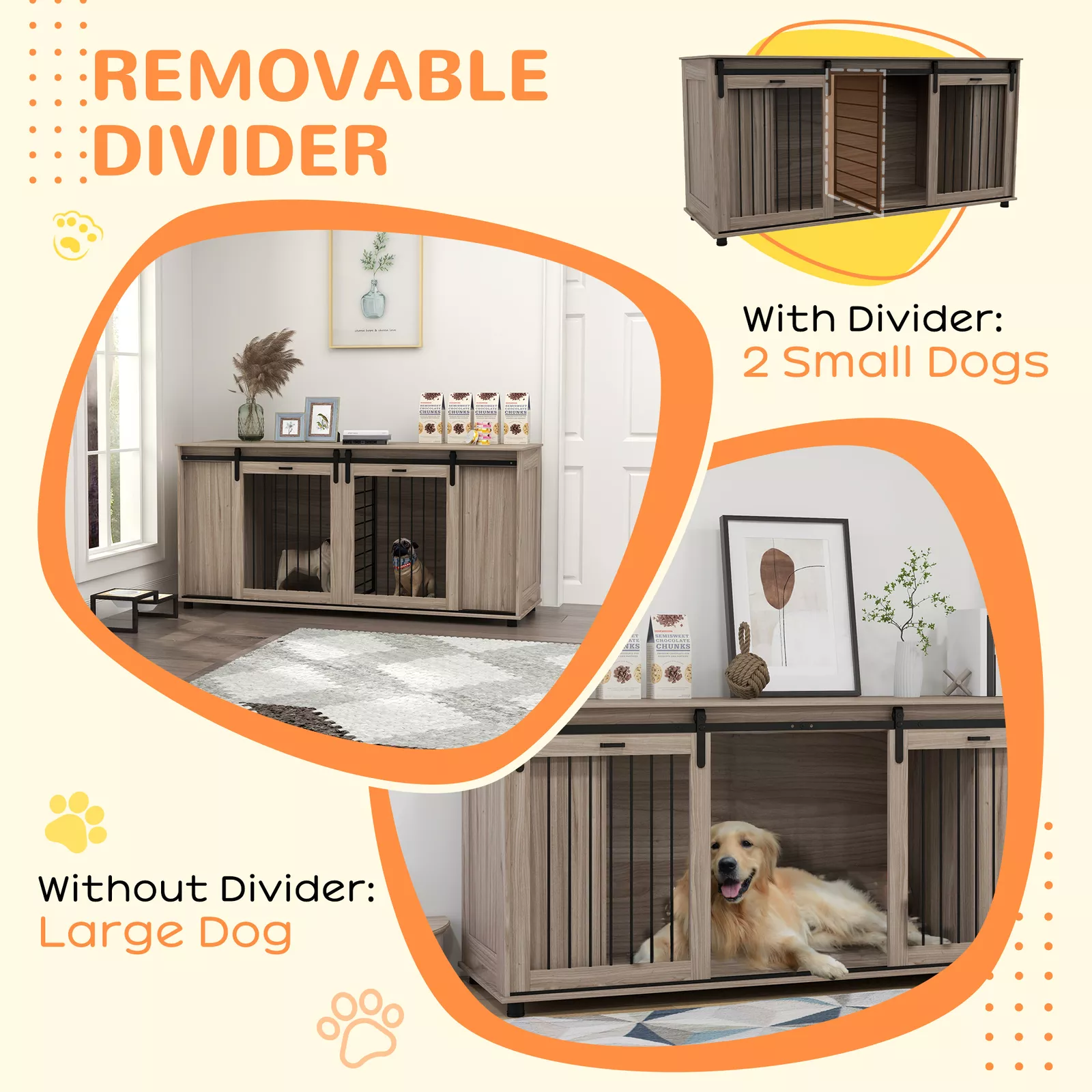 70.9" Shelby Double Dog Crate Furniture For 2 Dogs - Image 5