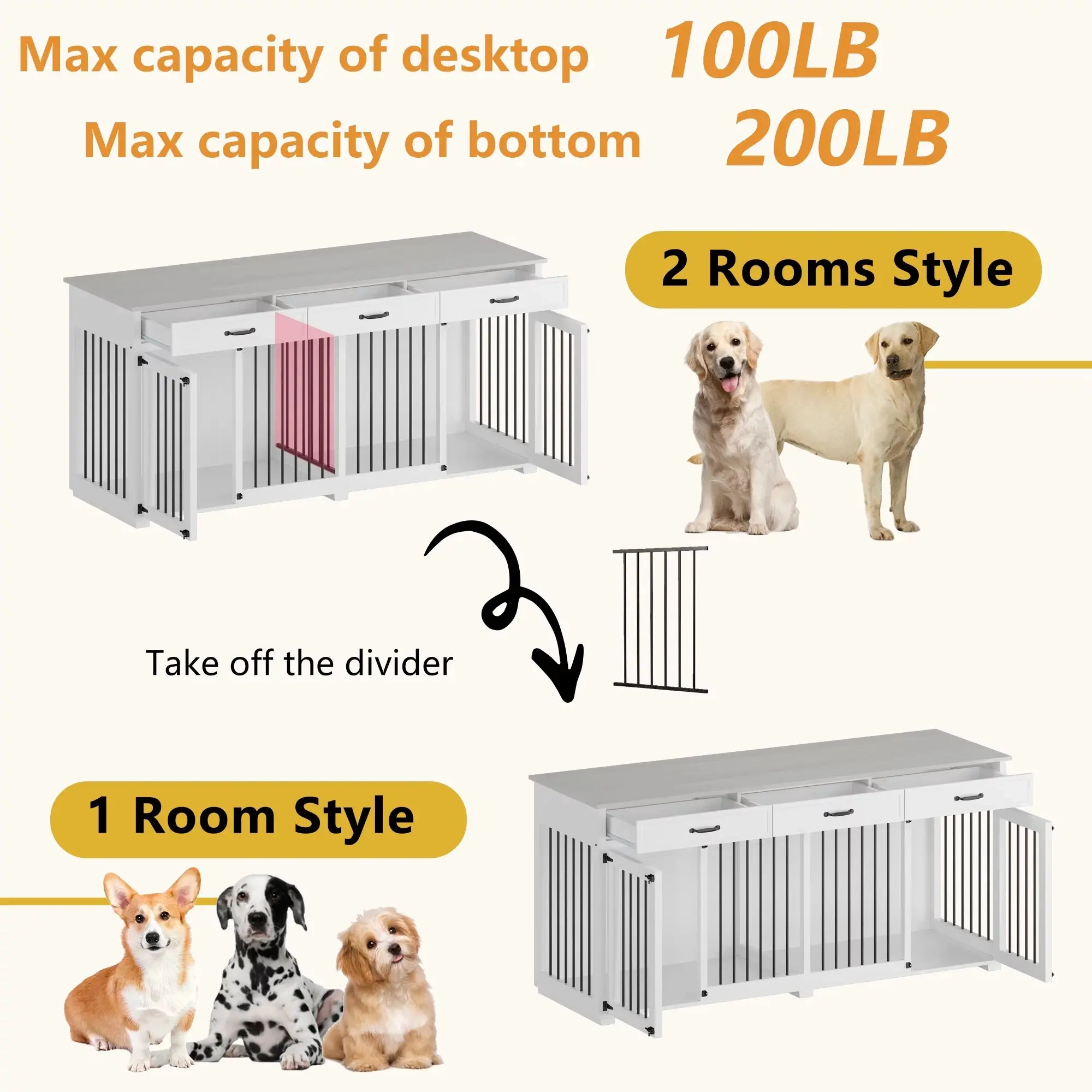 72.5" Mayer Double Dog Crate Furniture For 2 Dogs - Image 5