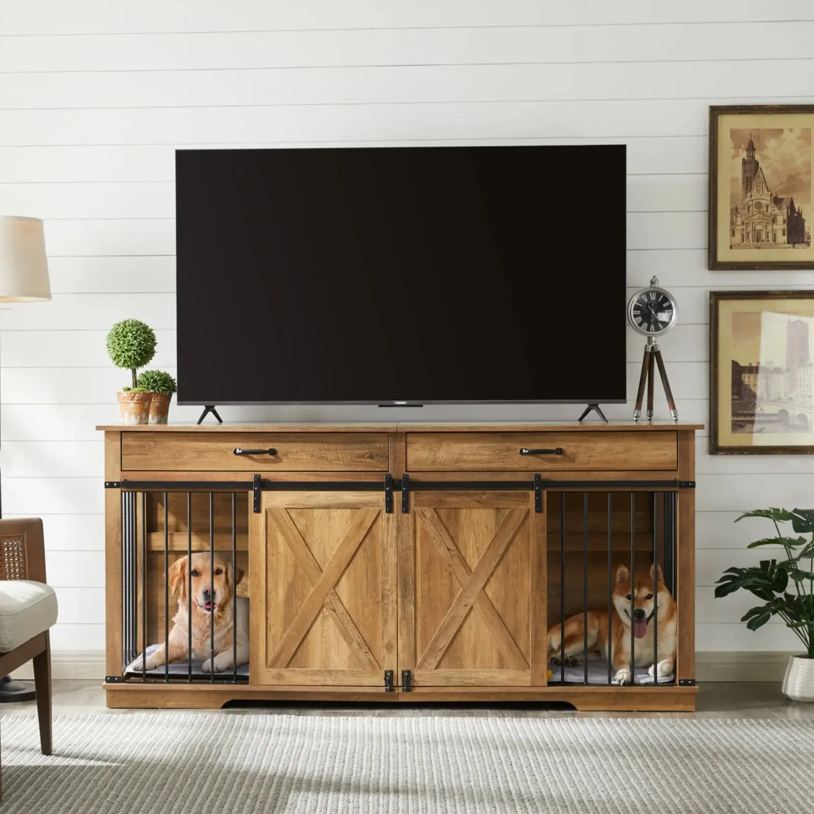 72.5" Walsh Double Dog Crate Furniture For 2 Dogs - Image 2