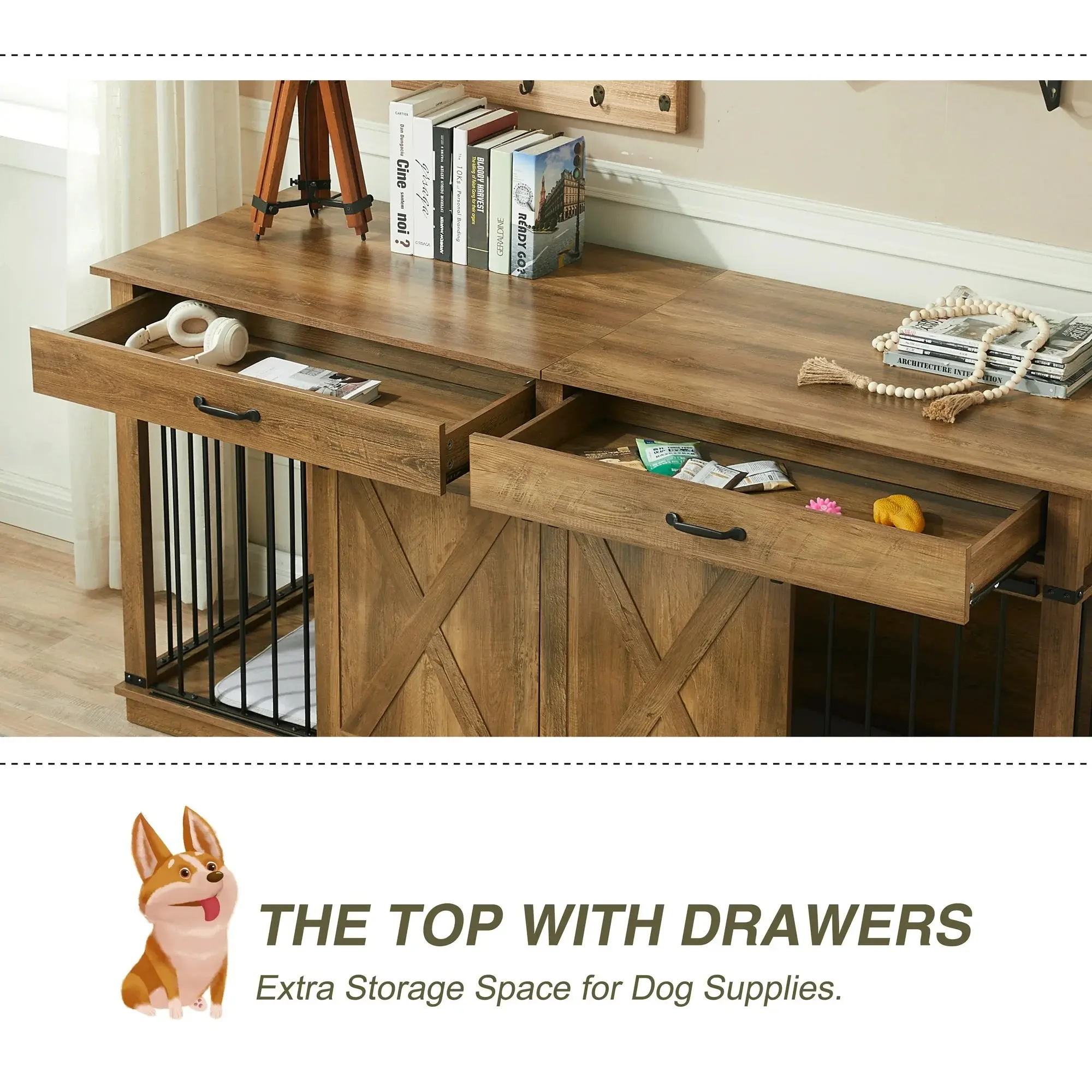 72.5" Walsh Double Dog Crate Furniture For 2 Dogs - Image 4