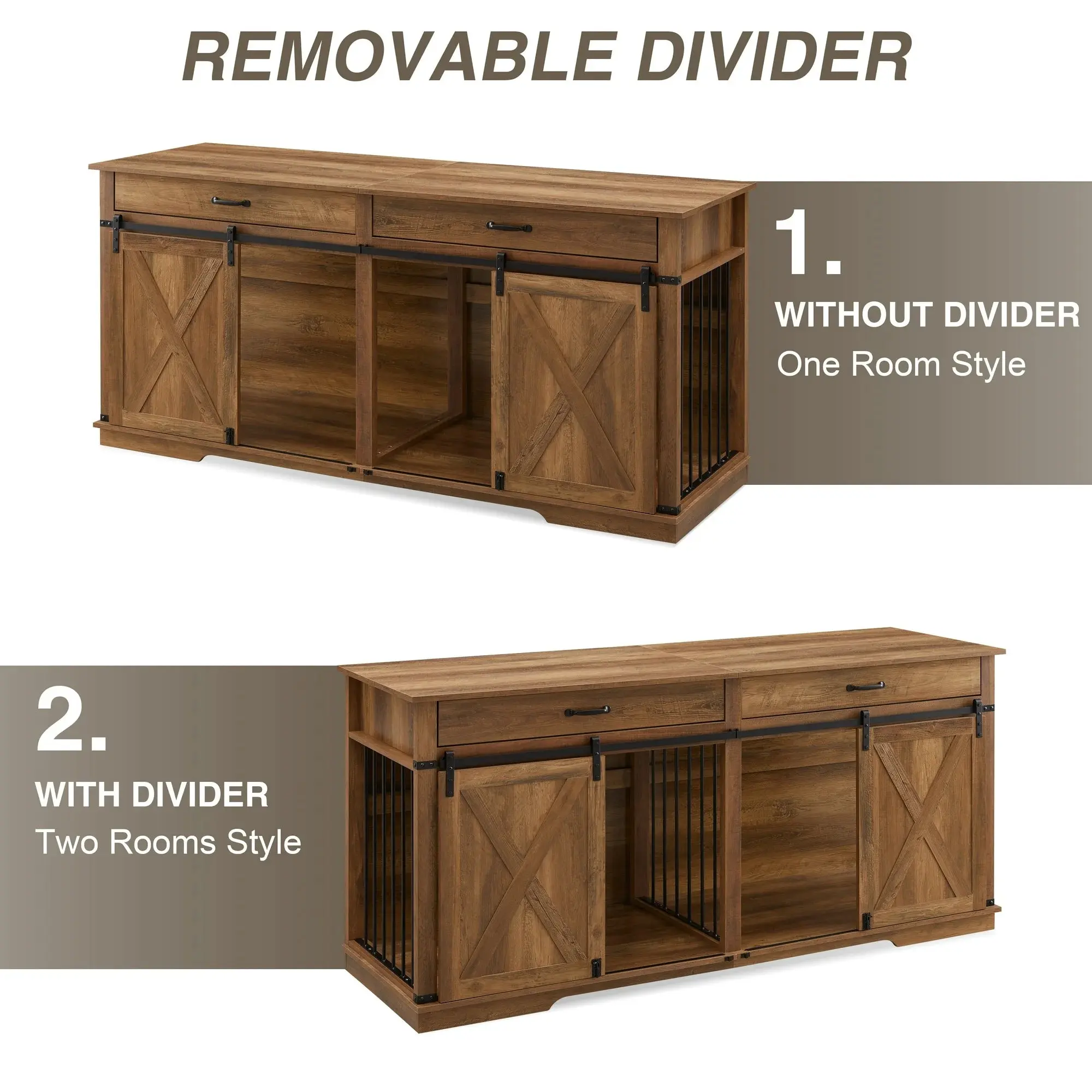 72.5" Walsh Double Dog Crate Furniture For 2 Dogs - Image 5