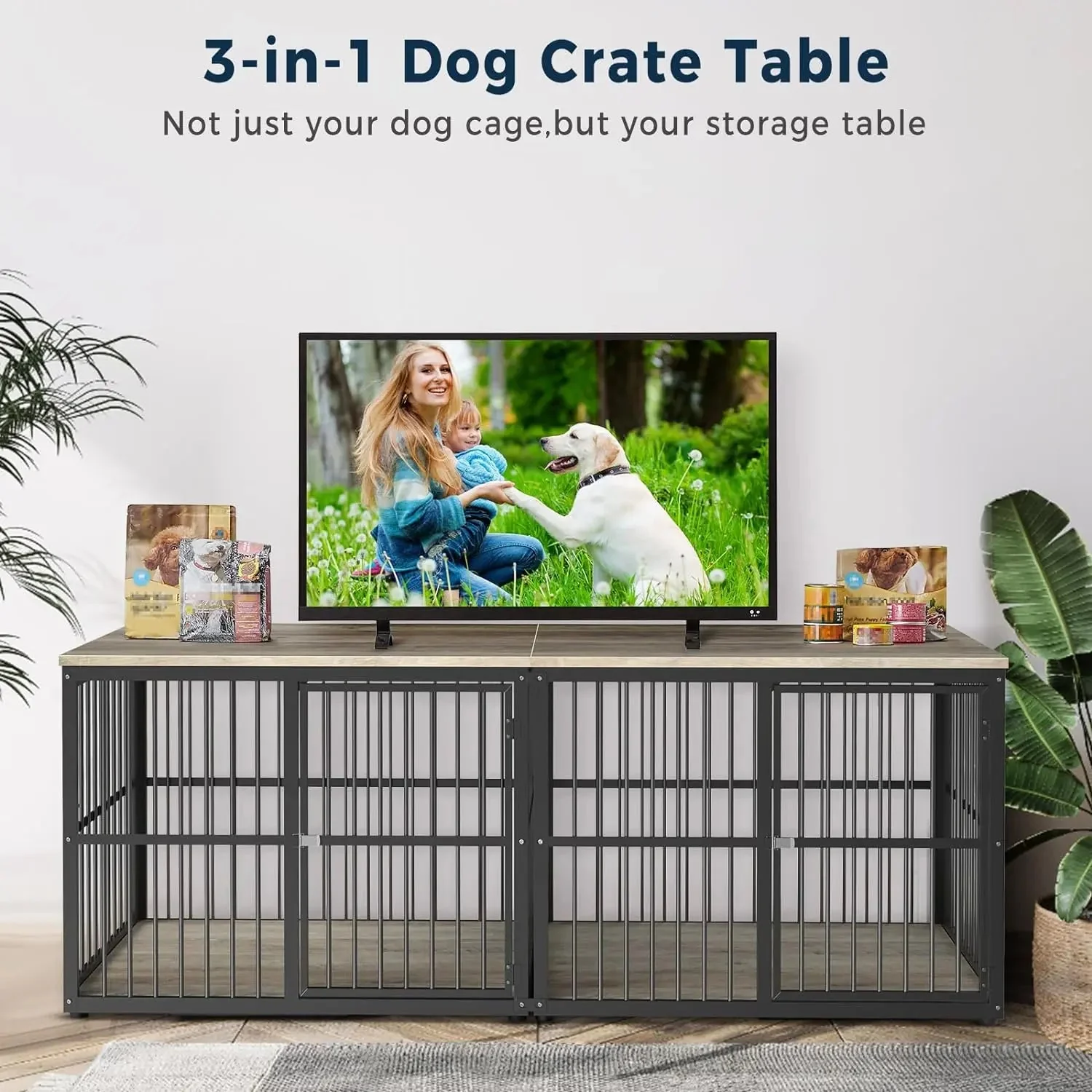 74.2" Lili Double Dog Crate Furniture For 2 Dogs - Image 2