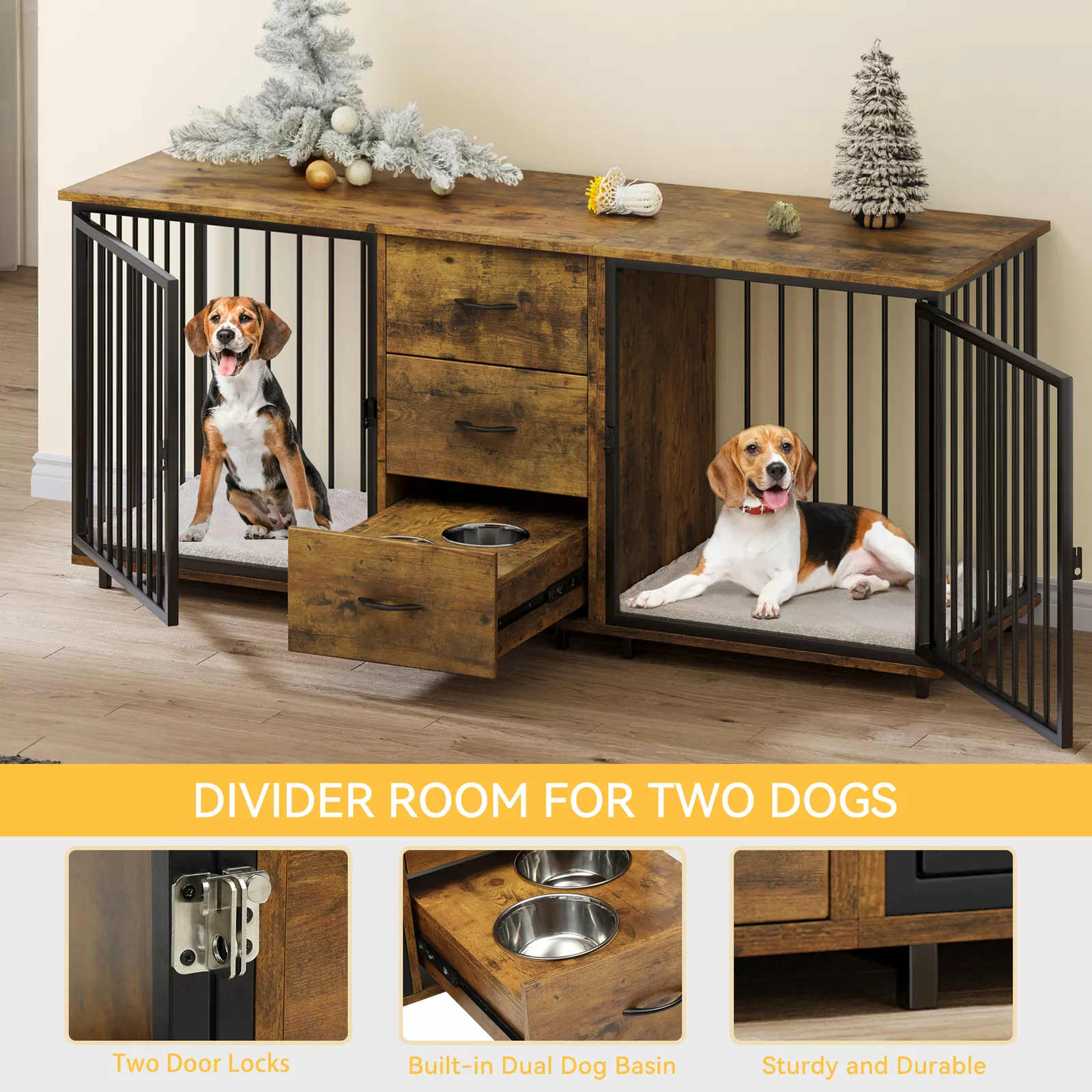 74.4" Evan Double Dog Crate Furniture For 2 Dogs - Image 2
