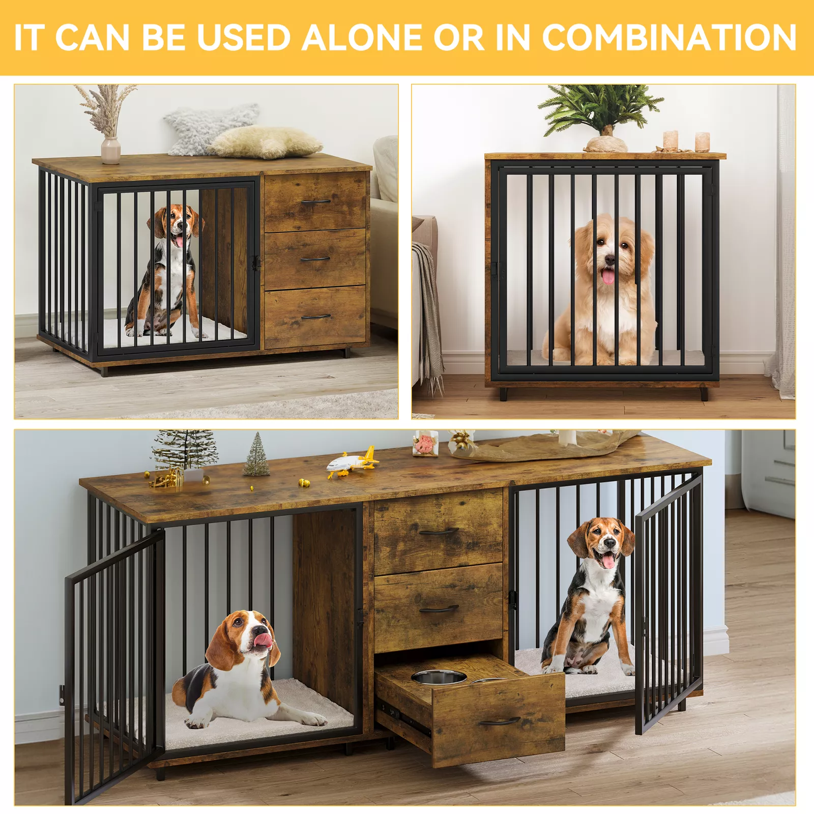 74.4" Evan Double Dog Crate Furniture For 2 Dogs - Image 3