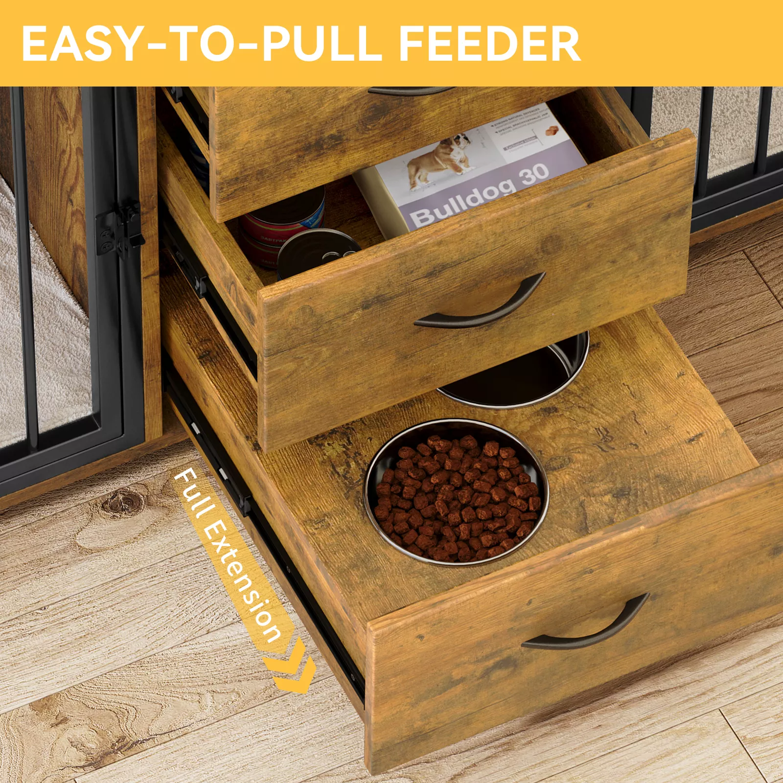 74.4" Evan Double Dog Crate Furniture For 2 Dogs - Image 4
