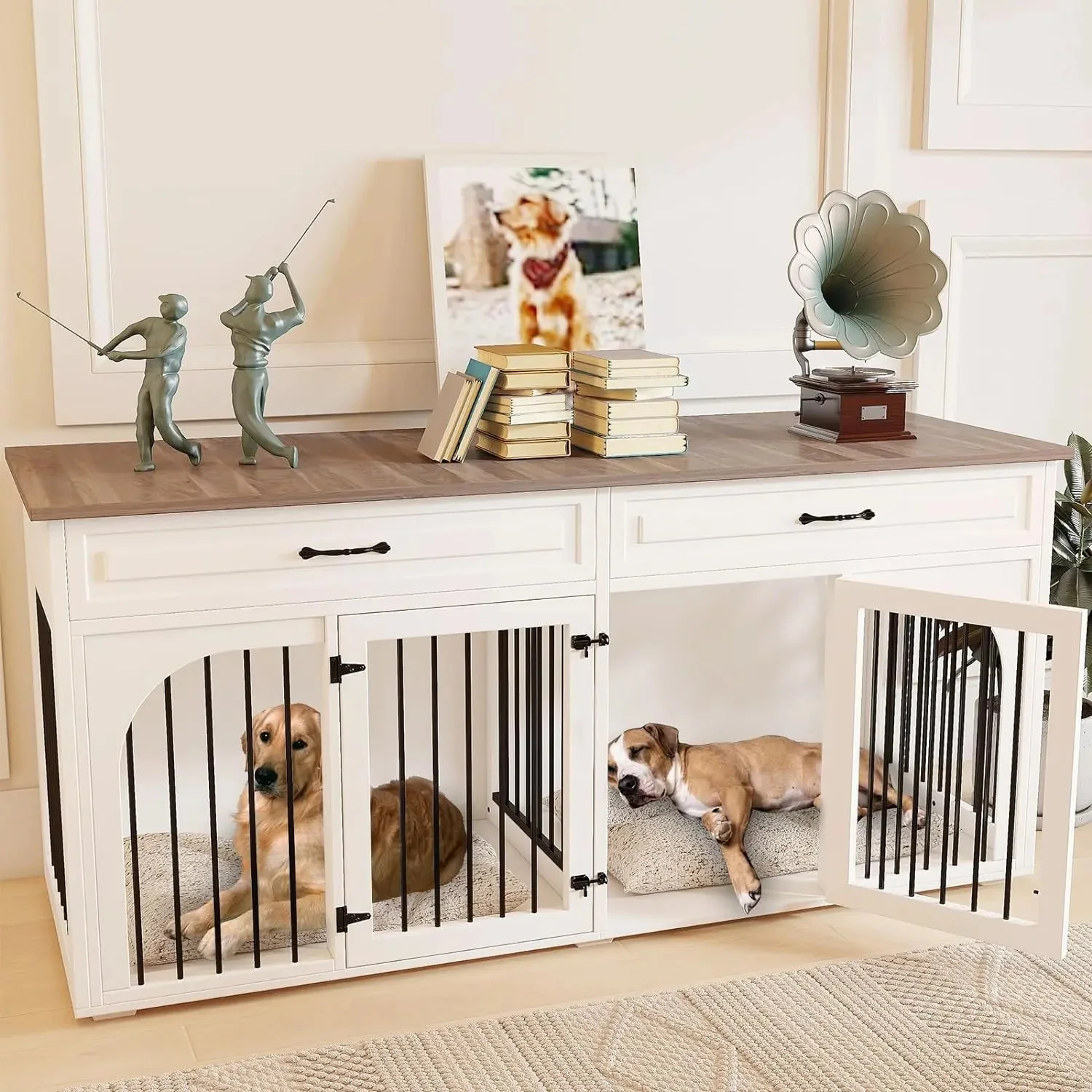 74.8" Norris Double Dog Crate Furniture For 2 Dogs - Image 2