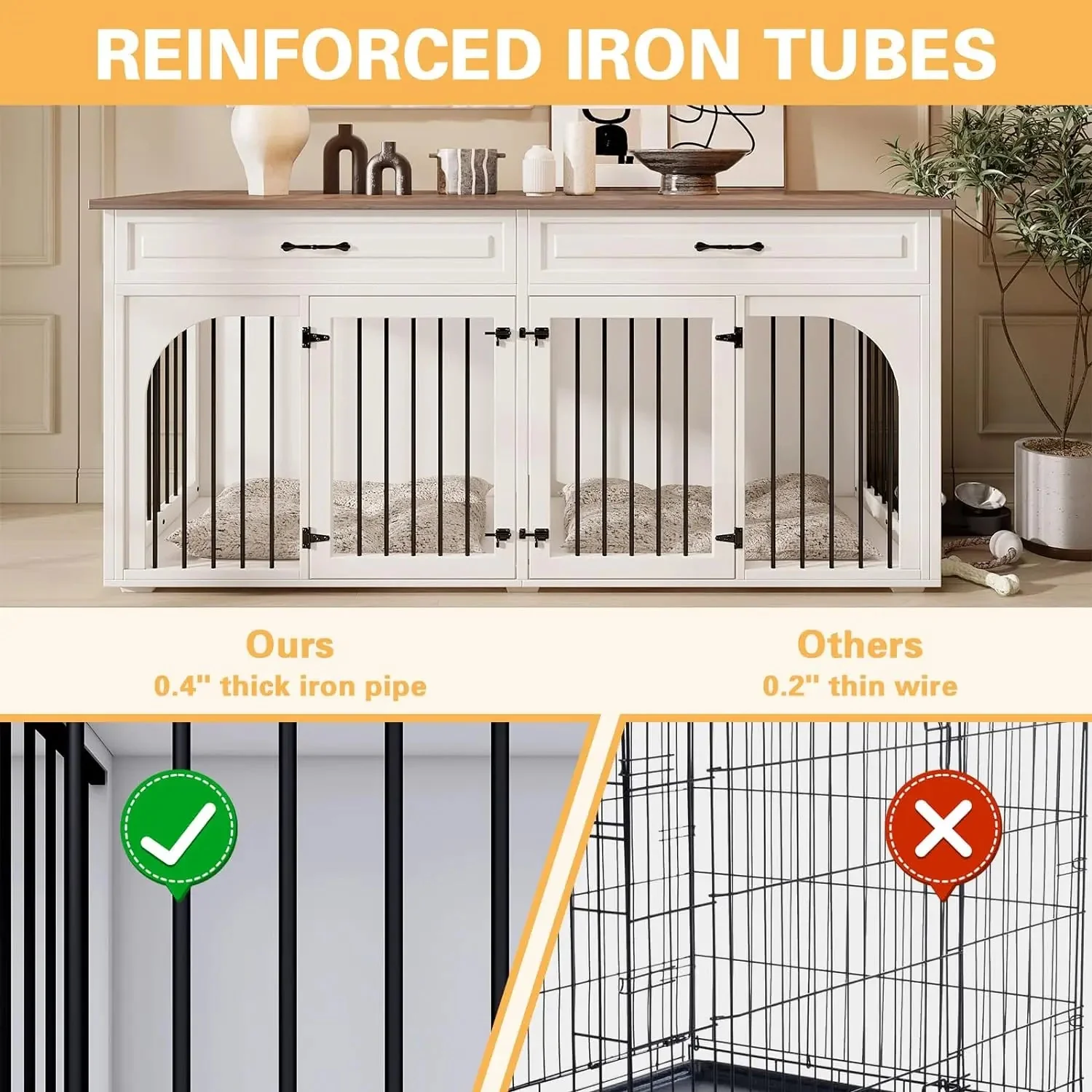 74.8" Norris Double Dog Crate Furniture For 2 Dogs - Image 4