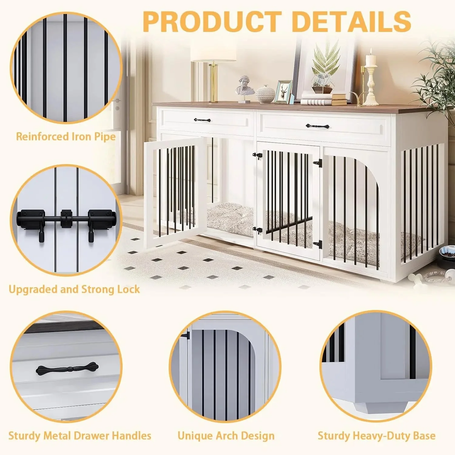 74.8" Norris Double Dog Crate Furniture For 2 Dogs - Image 5