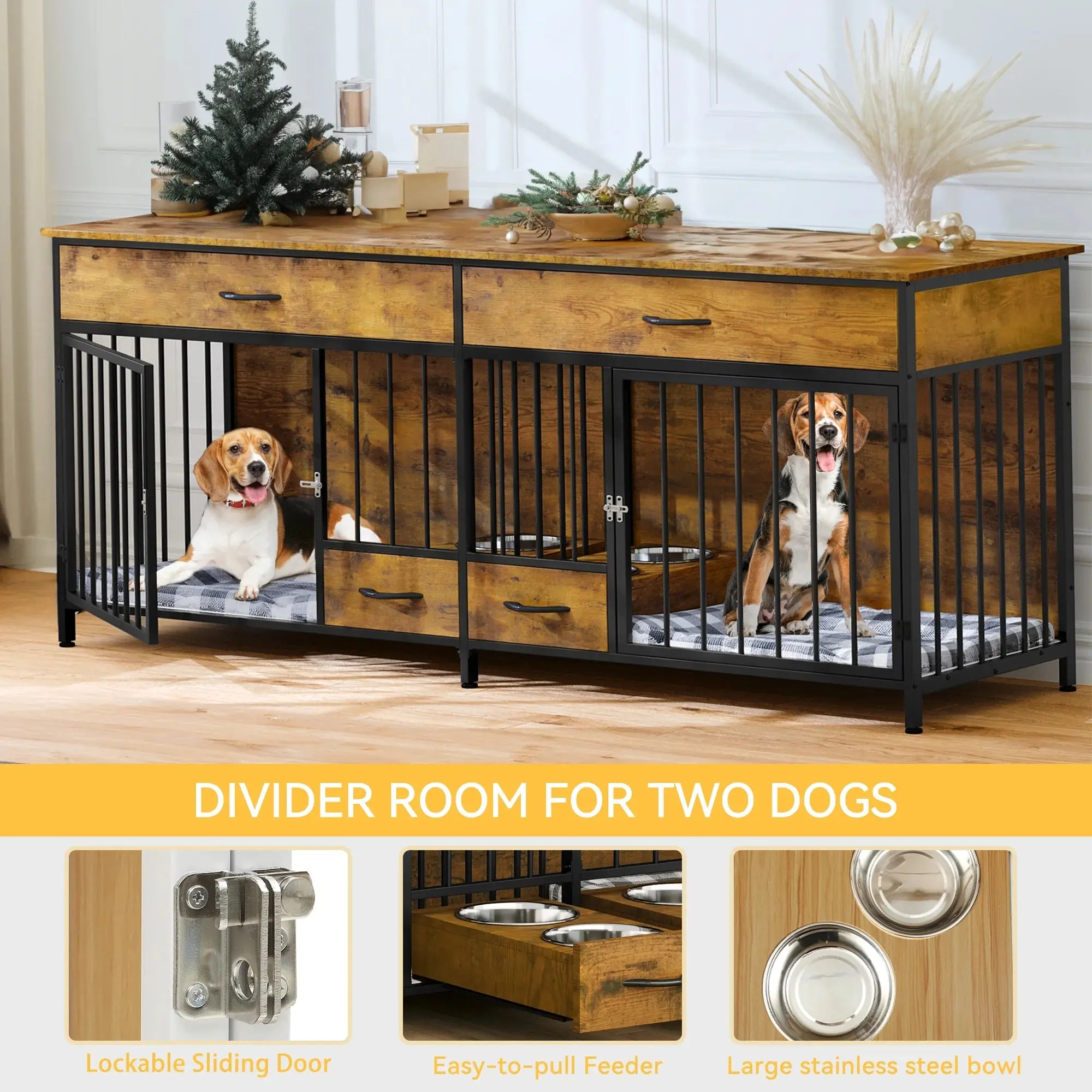 74.8" Oskar Double Dog Crate Furniture For 2 Dogs - Image 2