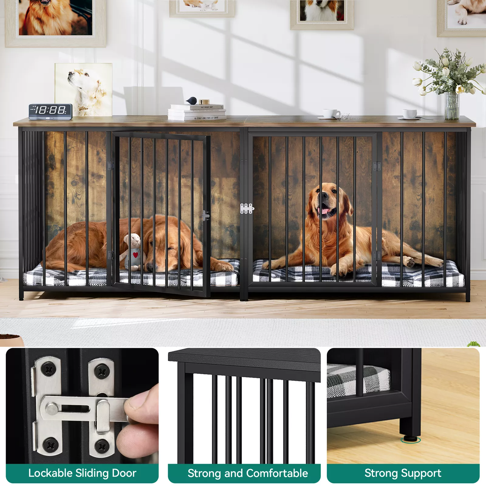 80.3" Marquez Double Dog Crate Furniture For 2 Dogs - Image 3