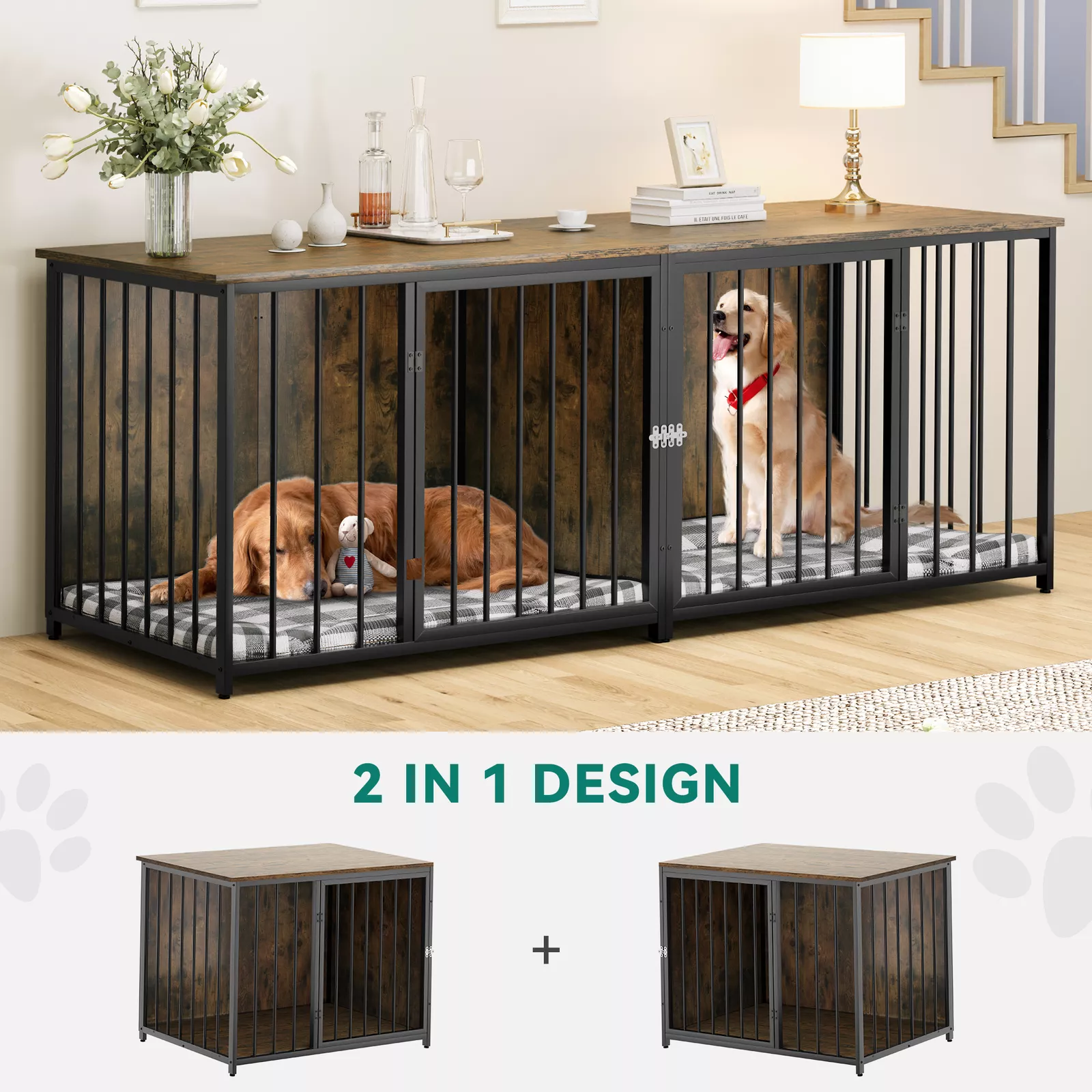 80.3" Marquez Double Dog Crate Furniture For 2 Dogs - Image 4