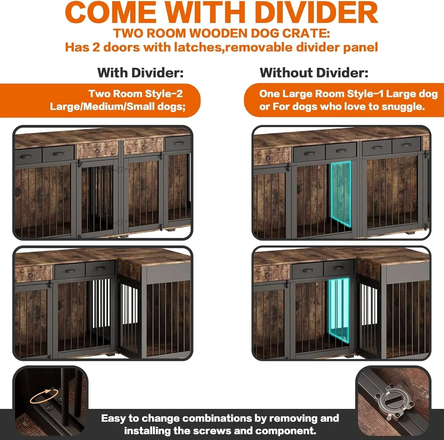 85.4" Rustic Double Dog Crate Furniture For 2 Dogs - Image 5