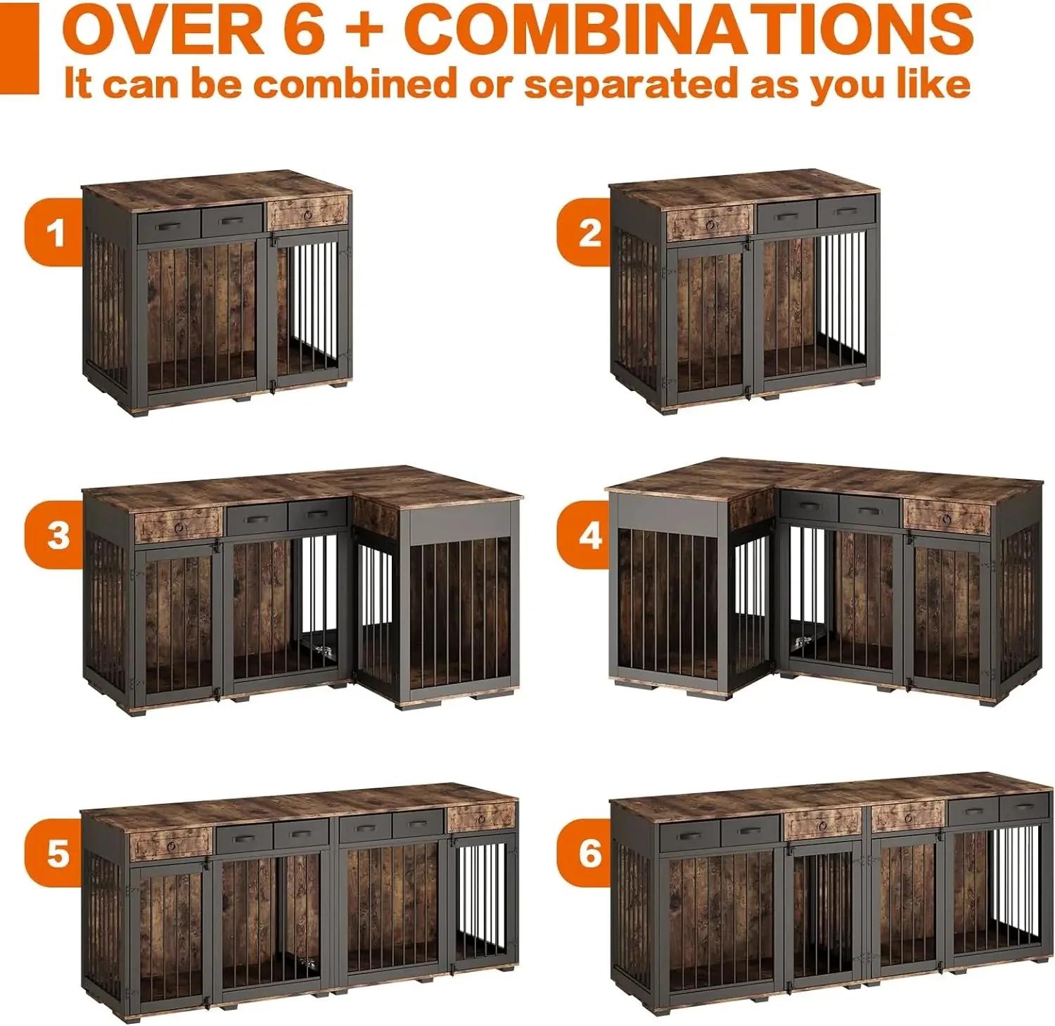 85.4" Rustic Double Dog Crate Furniture For 2 Dogs - Image 6