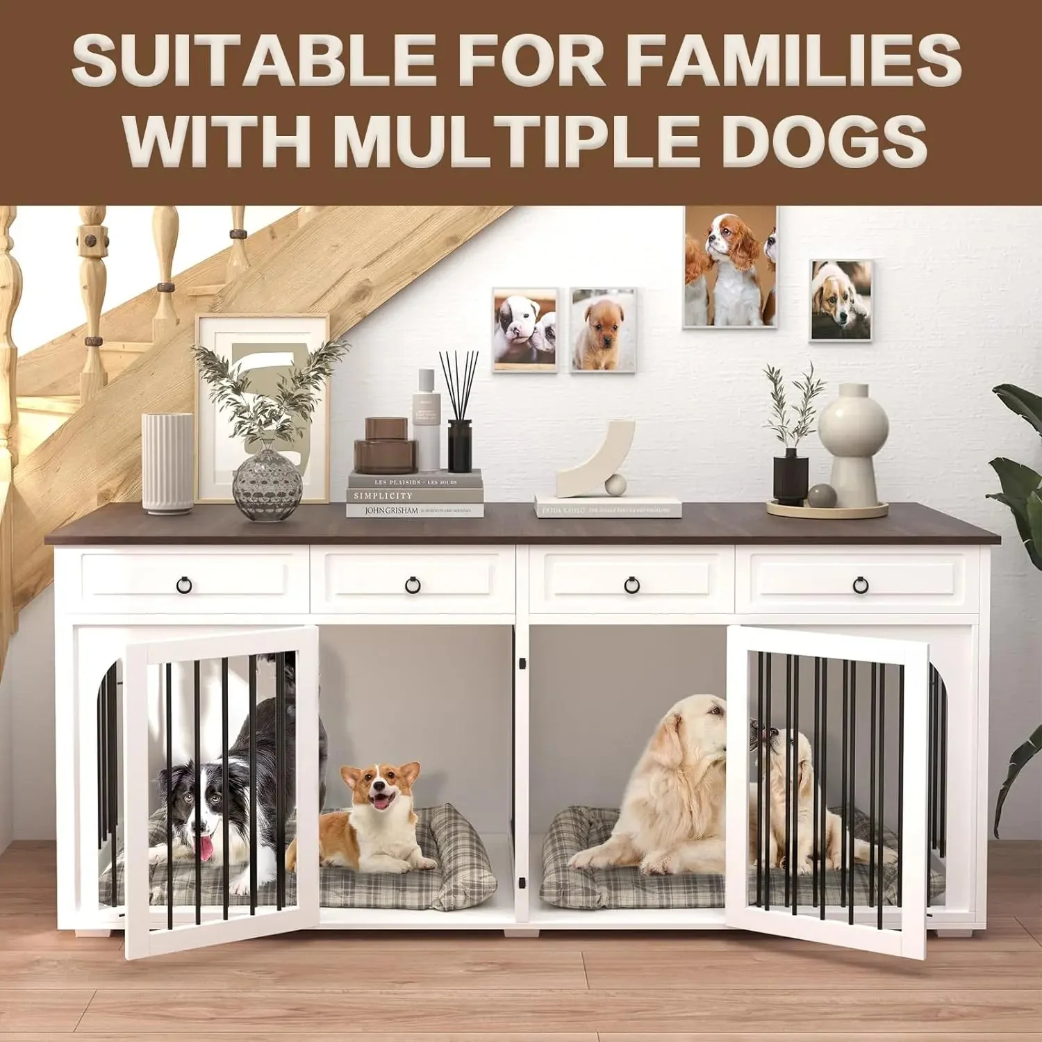 86.6" Elle Double Dog Crate Furniture For 2 Dogs - Image 2