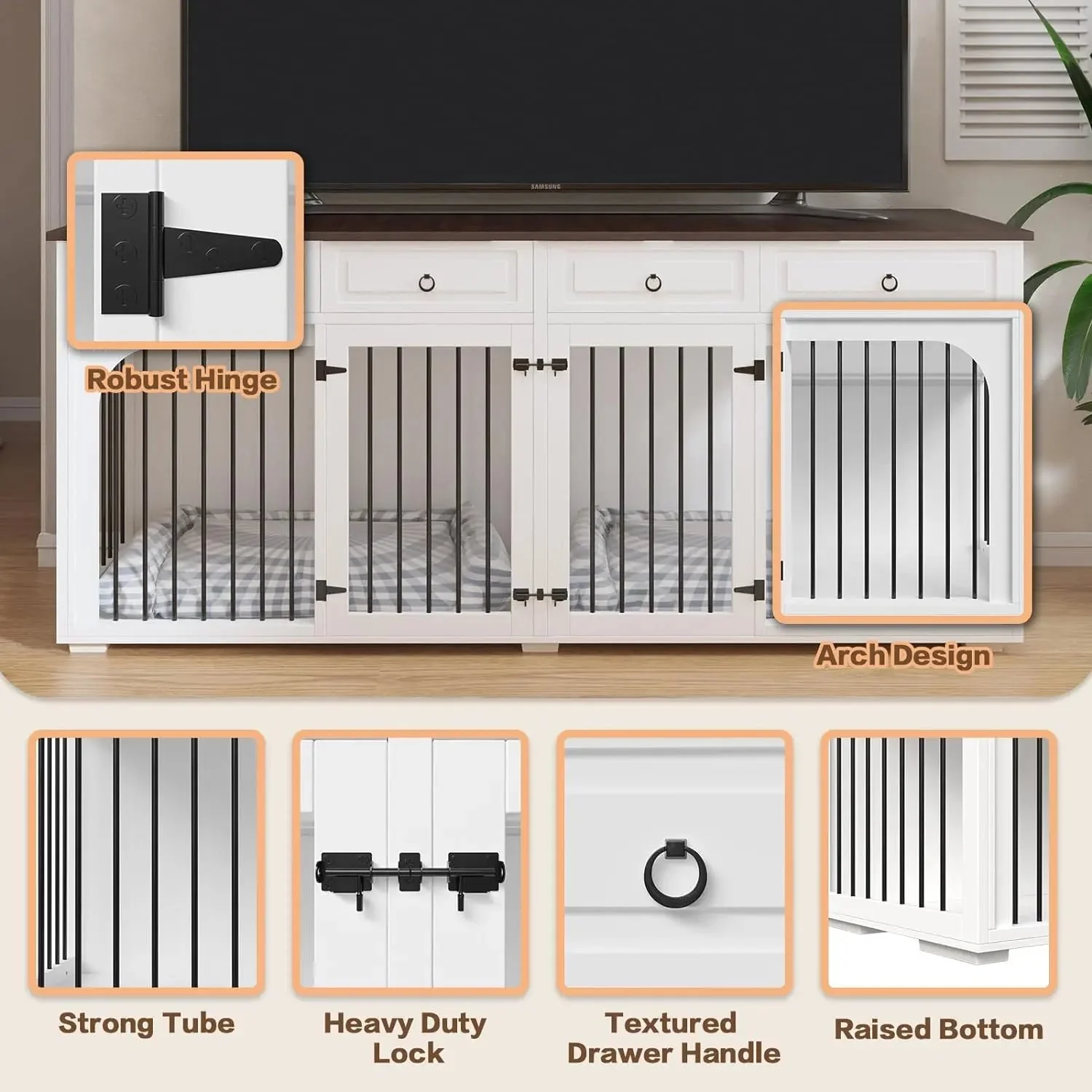 86.6" Elle Double Dog Crate Furniture For 2 Dogs - Image 3