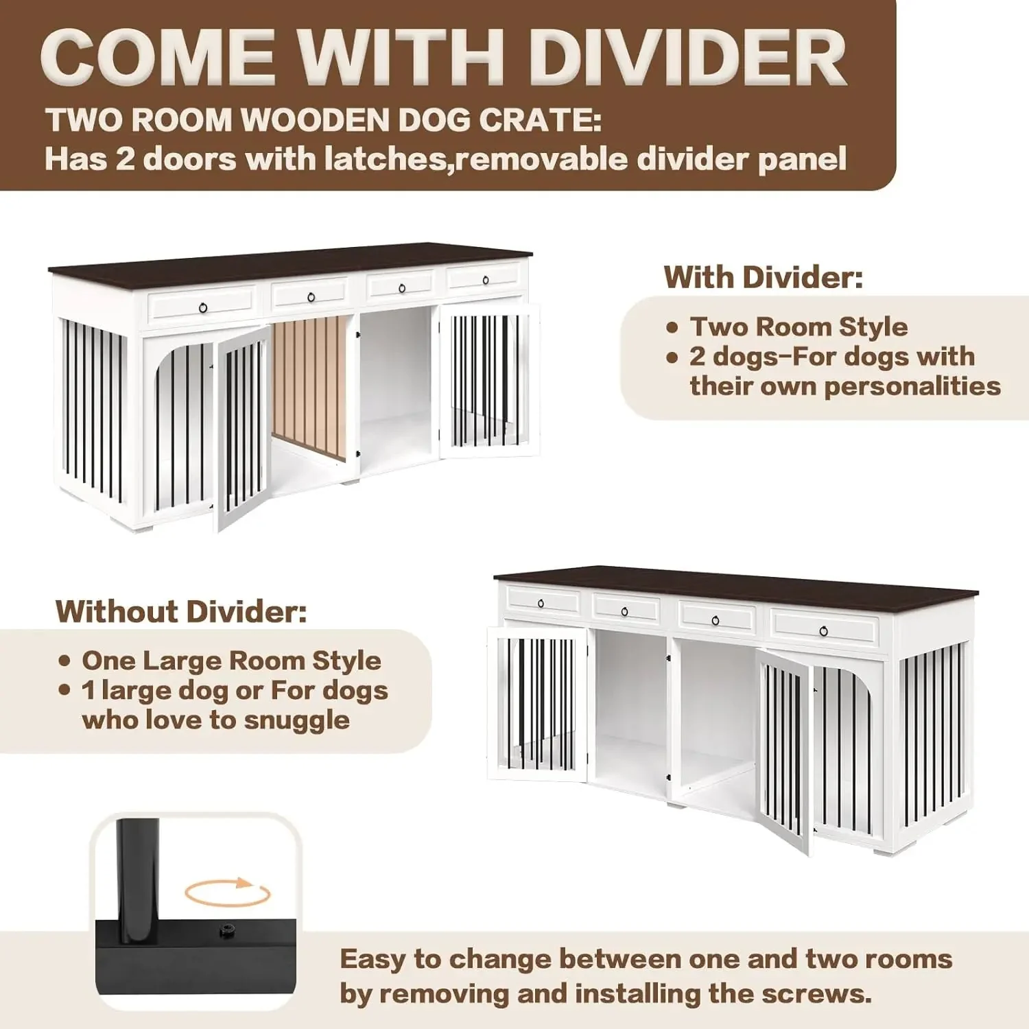 86.6" Elle Double Dog Crate Furniture For 2 Dogs - Image 5