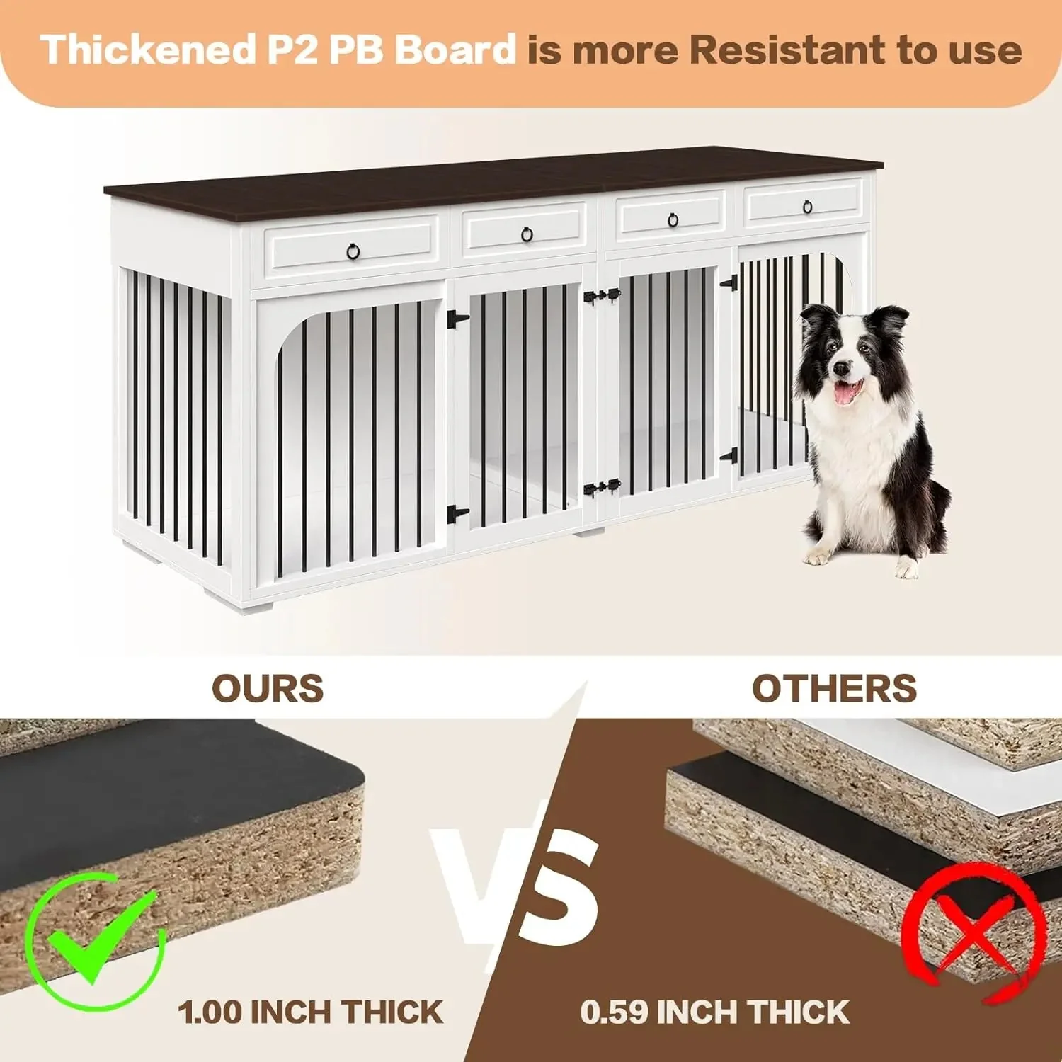 86.6" Elle Double Dog Crate Furniture For 2 Dogs - Image 6