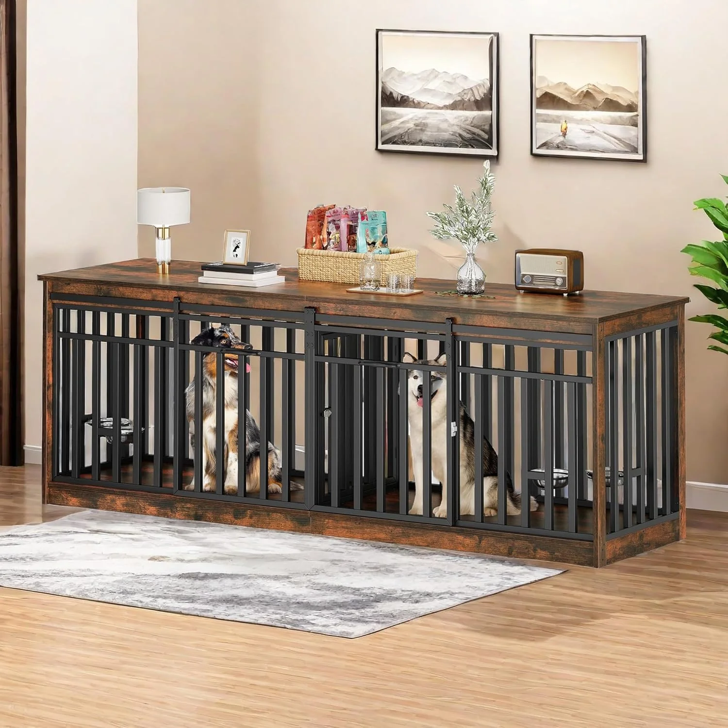 86.6" Ross Double Dog Crate Furniture For 2 Dogs - Image 2