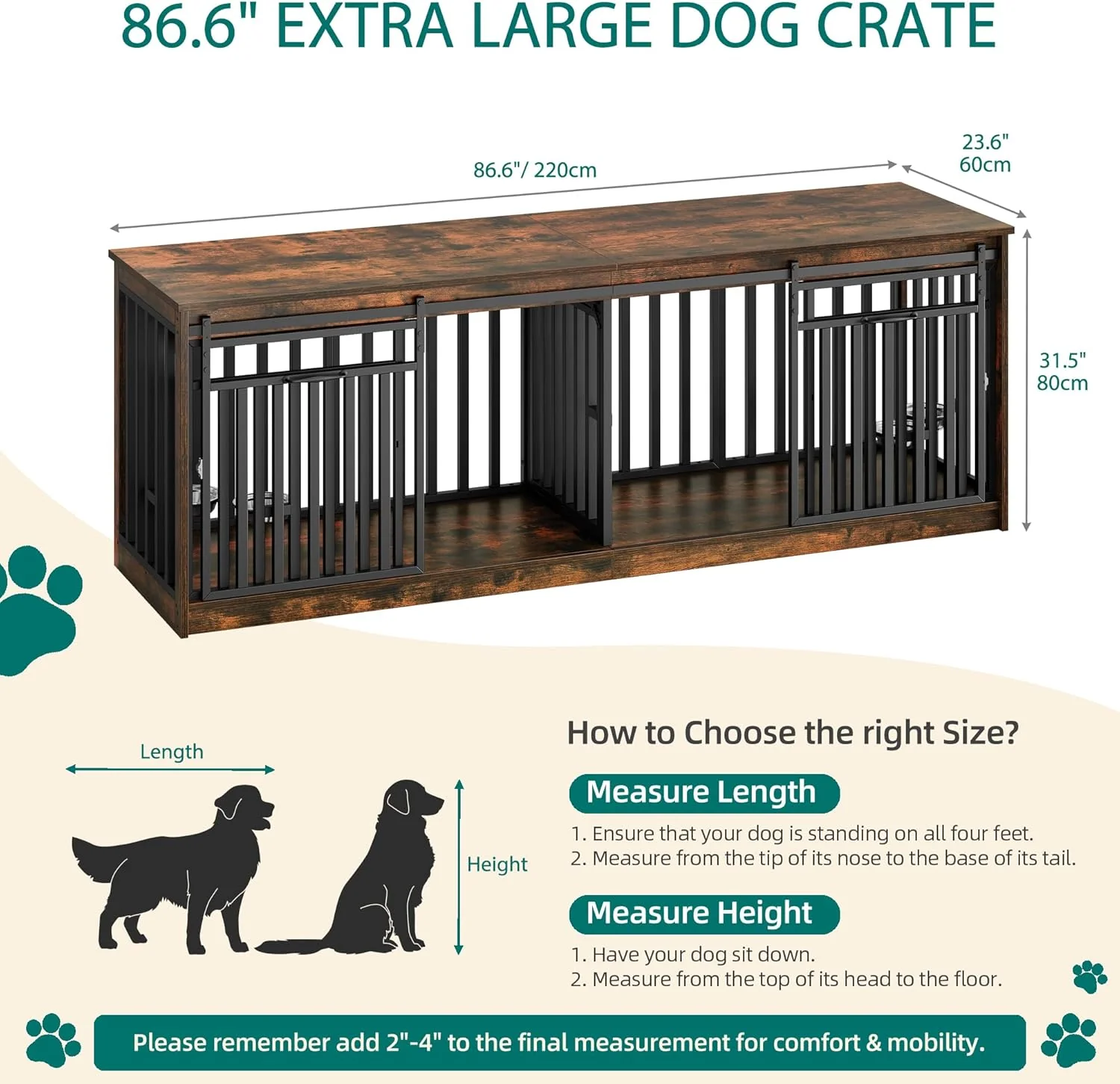 86.6" Ross Double Dog Crate Furniture For 2 Dogs - Image 4