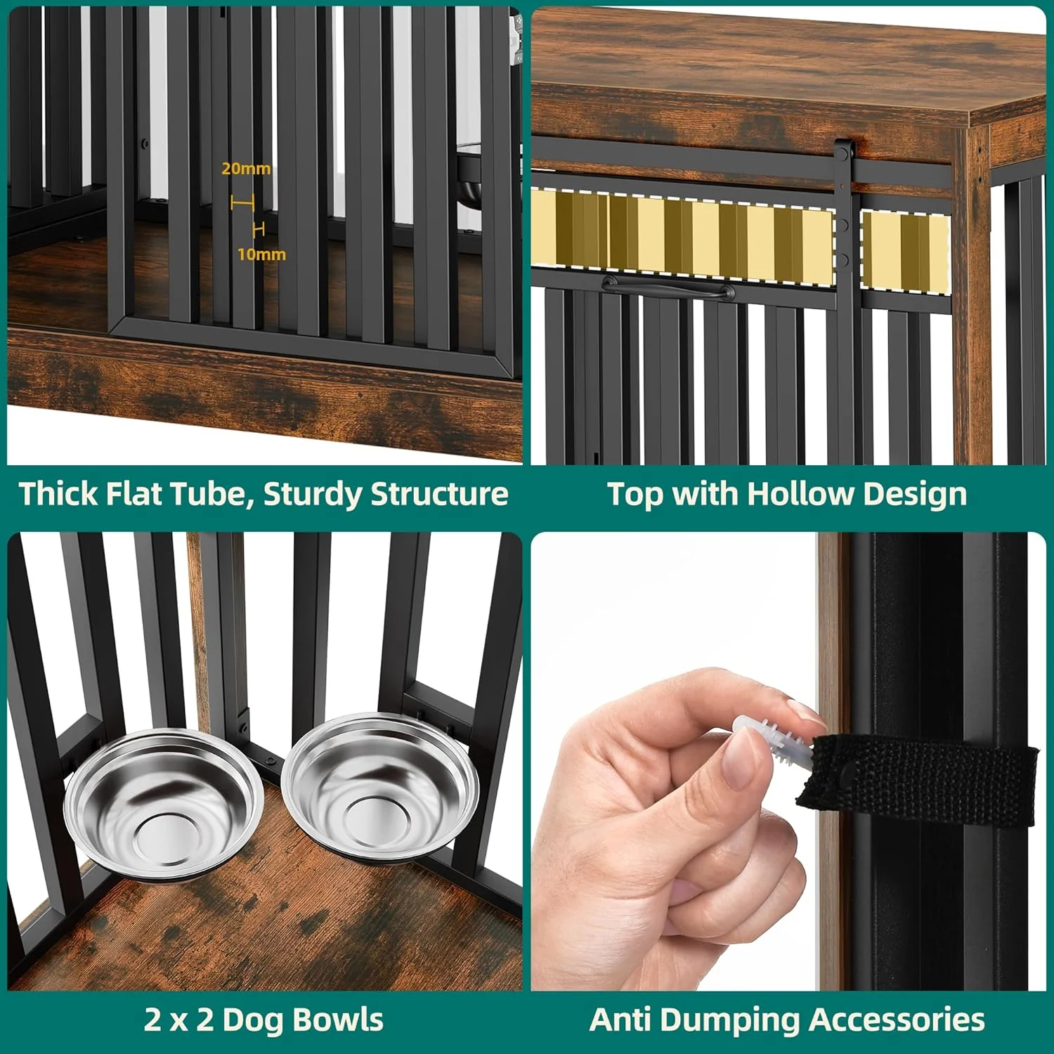 86.6" Ross Double Dog Crate Furniture For 2 Dogs - Image 6