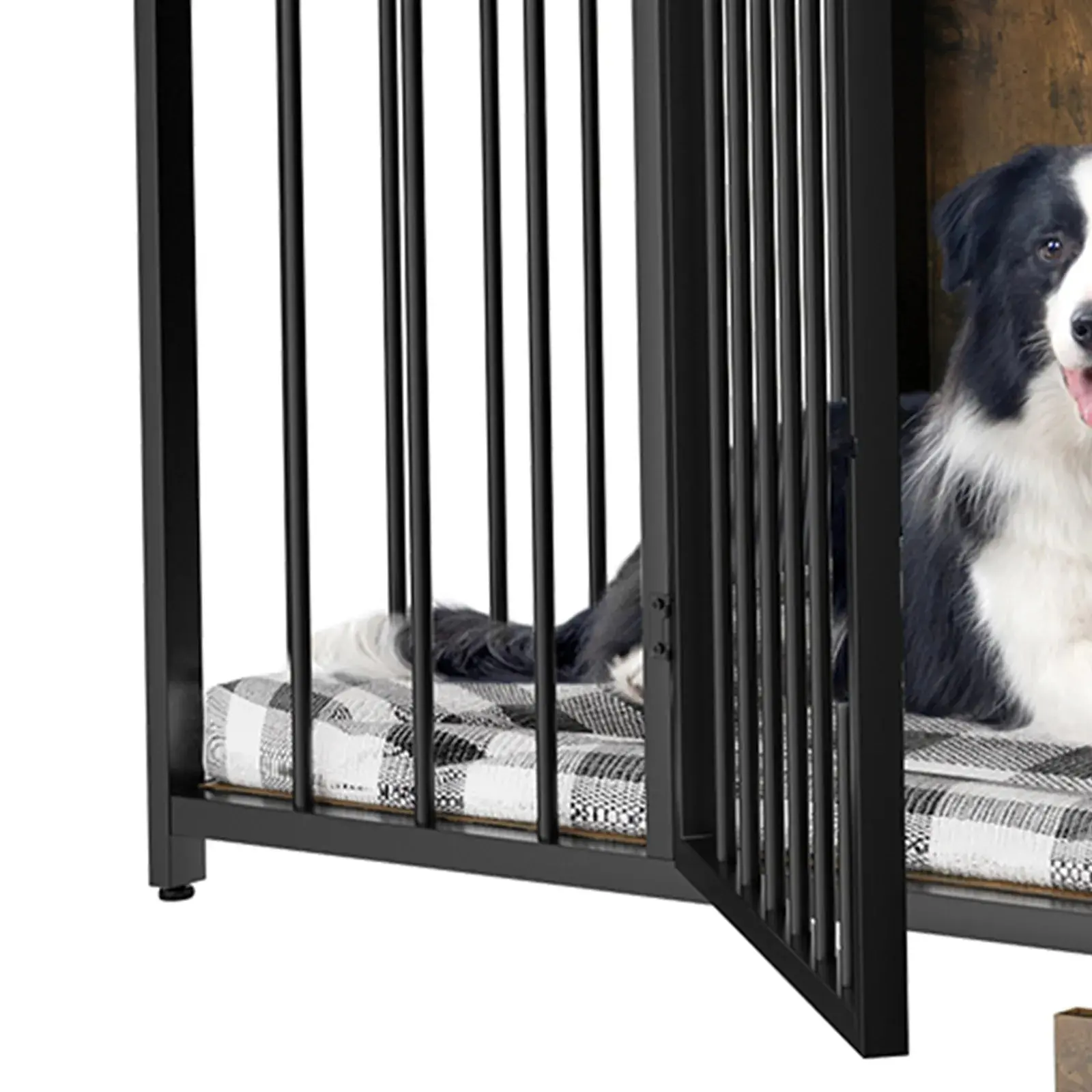 95.2" Rustic Double Dog Crate Furniture For 2 Dogs With Bowl - Image 3