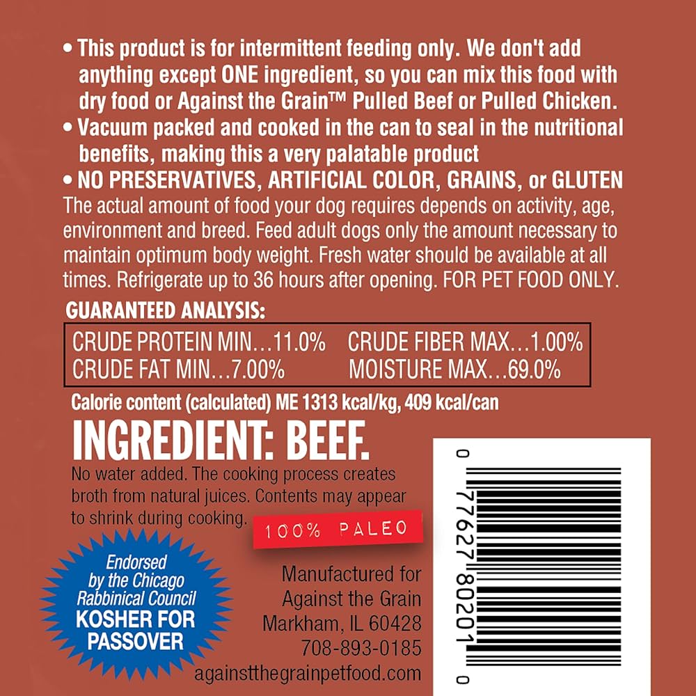 Against The Grain All Life Stages Nothing Else! 100% Beef Wet Dog Food (11oz) - Image 2