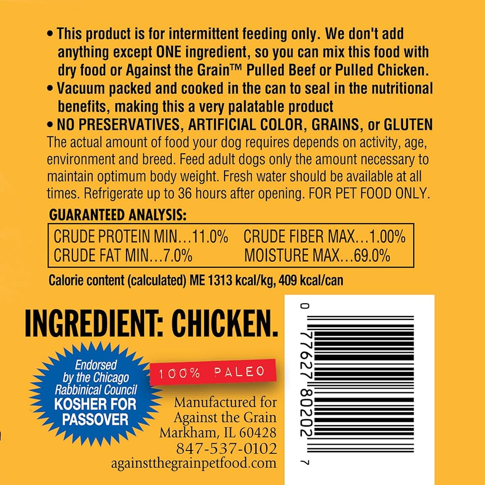 Against The Grain All Life Stages Nothing Else! 100% Chicken Wet Dog Food (11oz) - Image 2