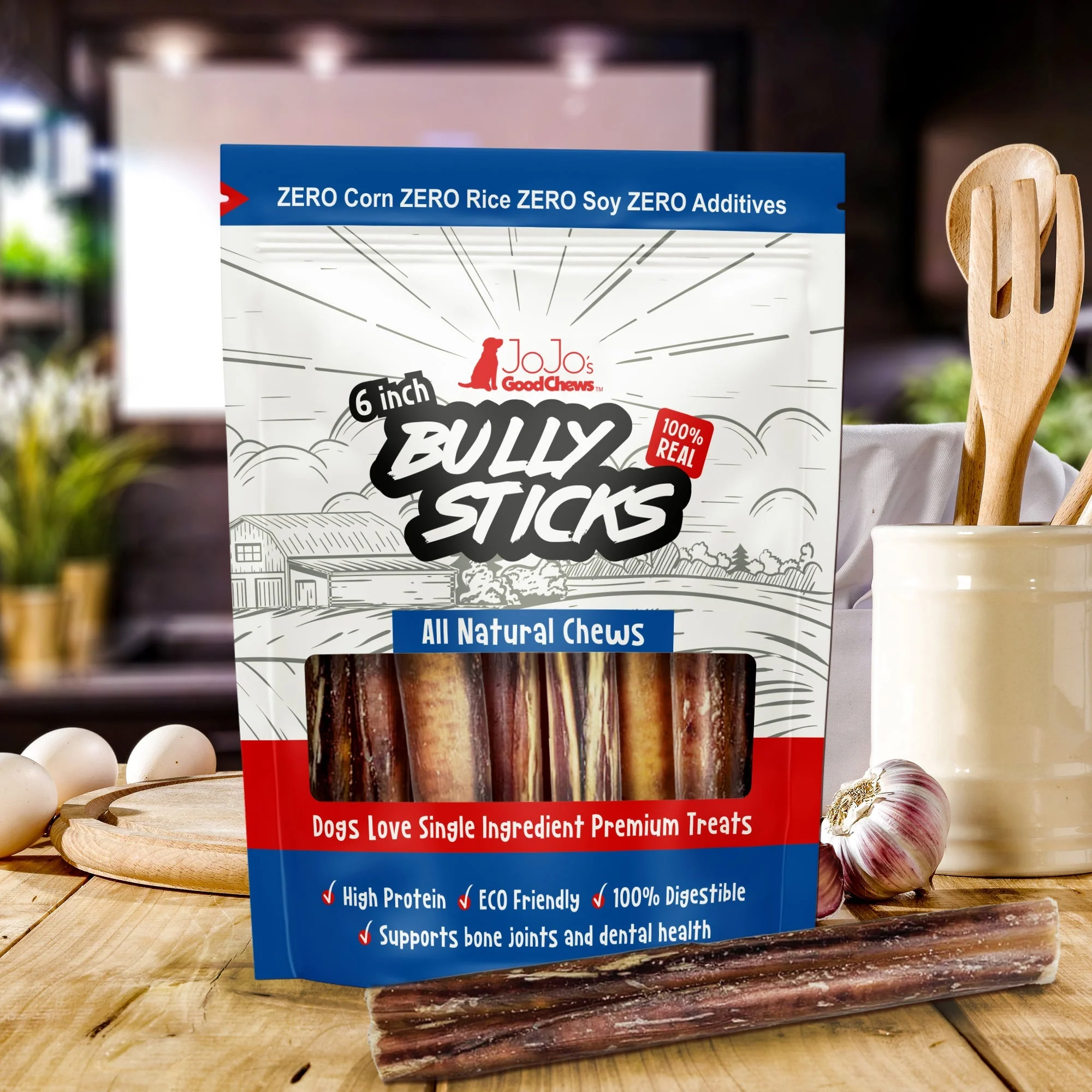 All-Natural Beef Bully Stick Dog Treats, High Protein & Long-Lasting Chews – 6-Inch Thick (3-Pack) - Image 2