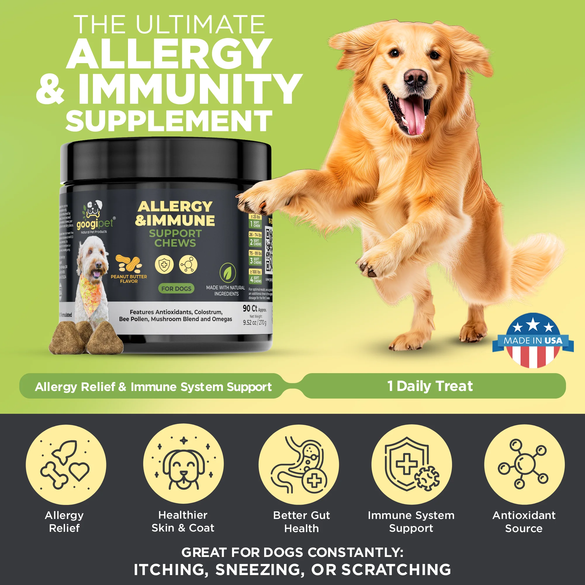Allergy & Immune Support Chews for Dogs (Peanut Butter Flavor) - Image 3