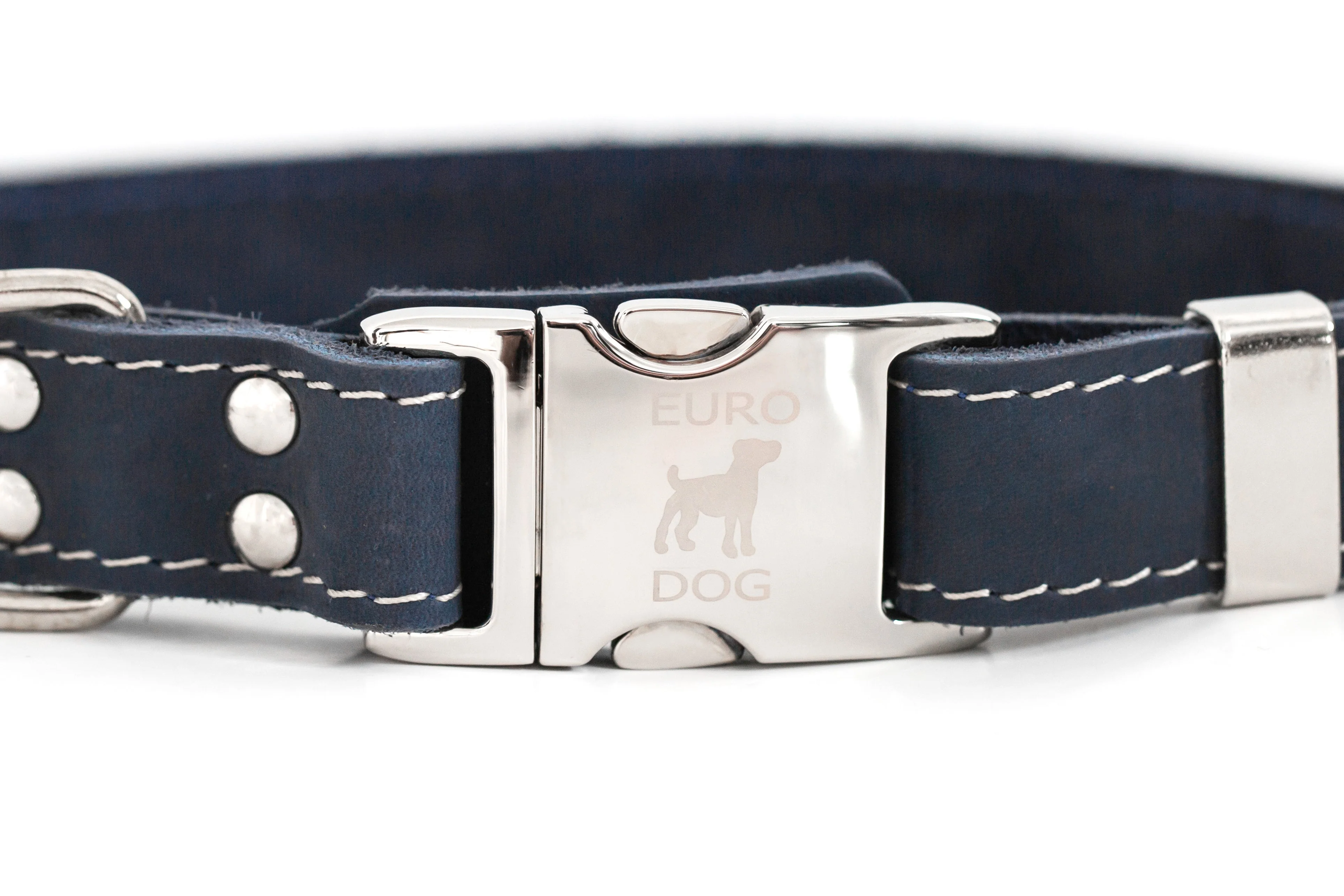 Pro Line Quick-Release Blue Jeans Leather Dog Collar with Metal Buckle - Image 3