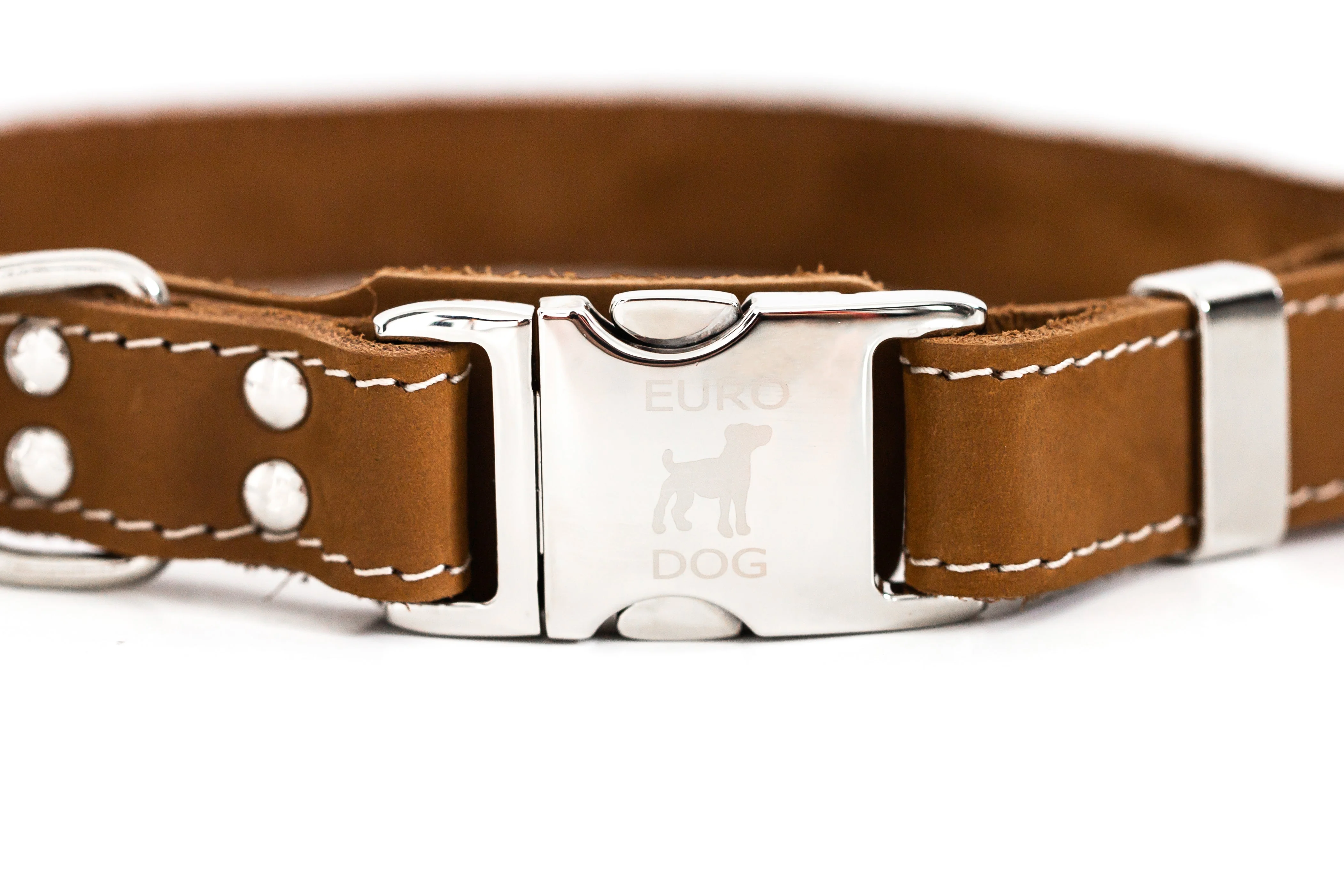 Pro Line Quick-Release Earth Brown Leather Dog Collar with Metal Buckle - Image 3