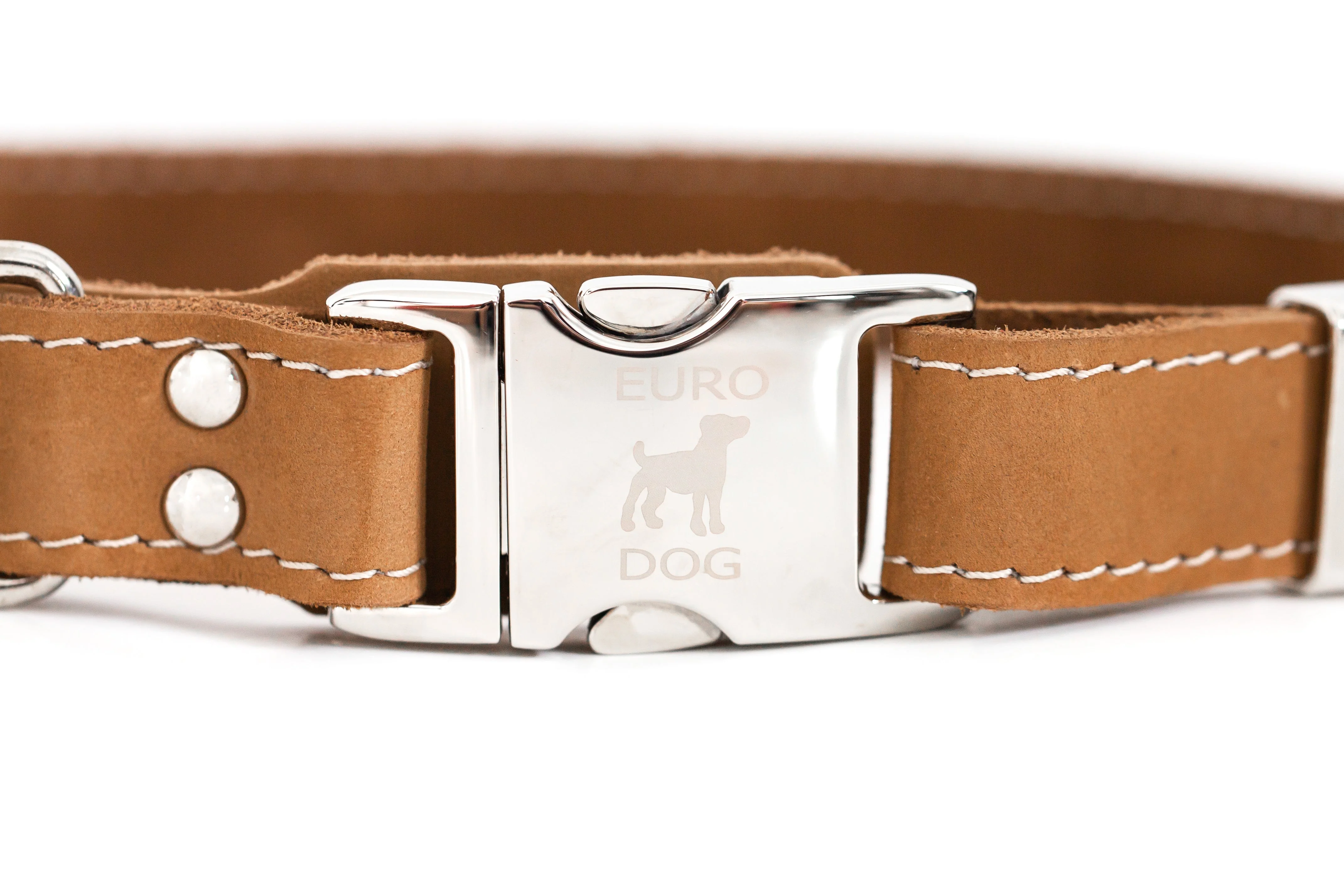 Pro Line Quick-Release Khaki Leather Dog Collar with Metal Buckle - Image 3