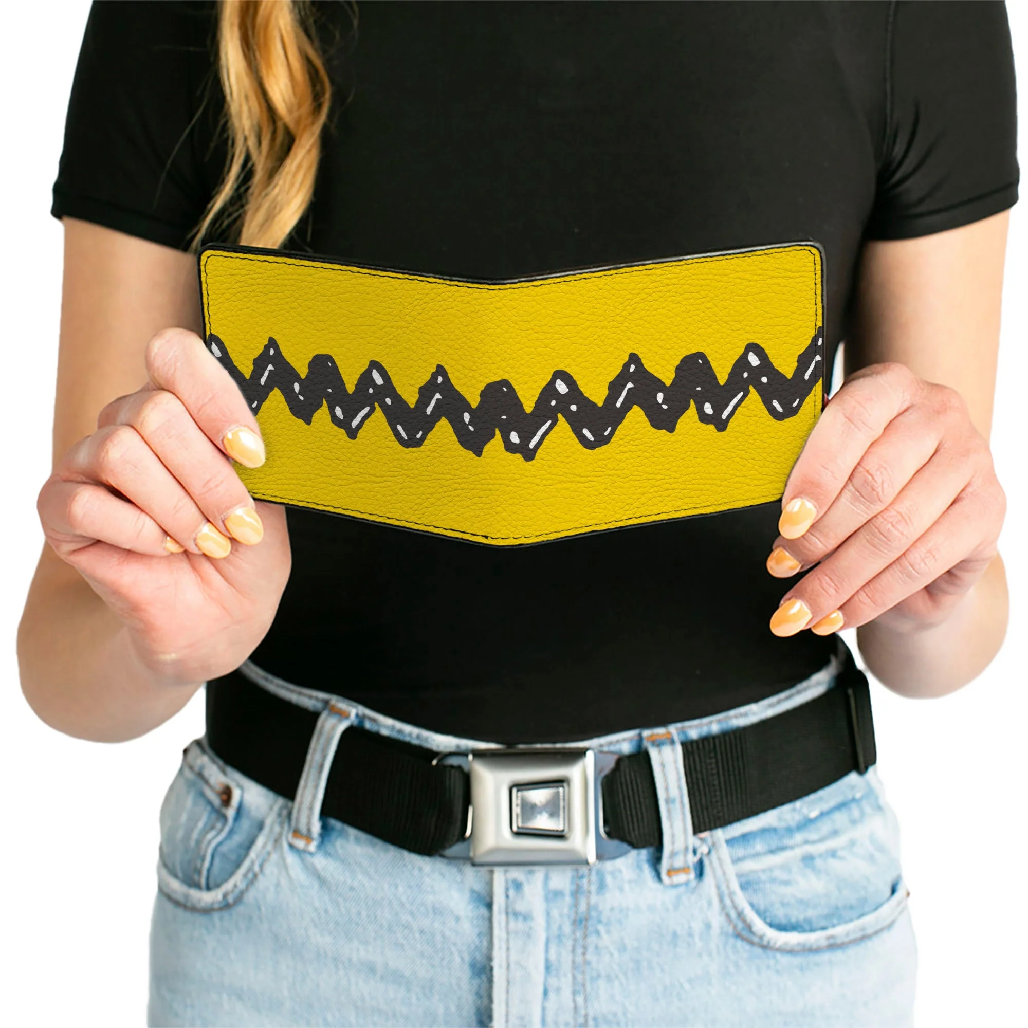 Bi-Fold Wallet - Peanuts Charlie Brown Zig Zag Stripe Yellow/Black - Image 6