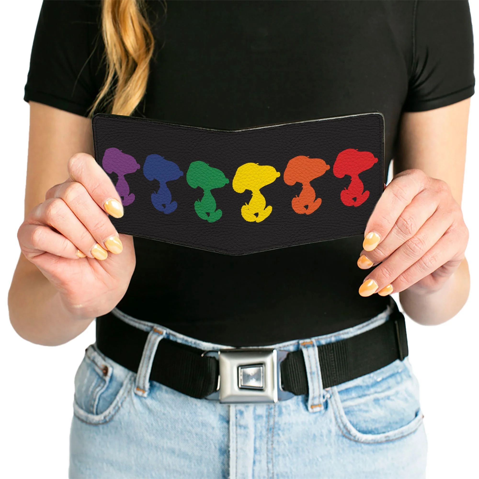 Bi-Fold Wallet - Peanuts Snoopy Silhouette Pose Black/Rainbow Multi Color - Image 6