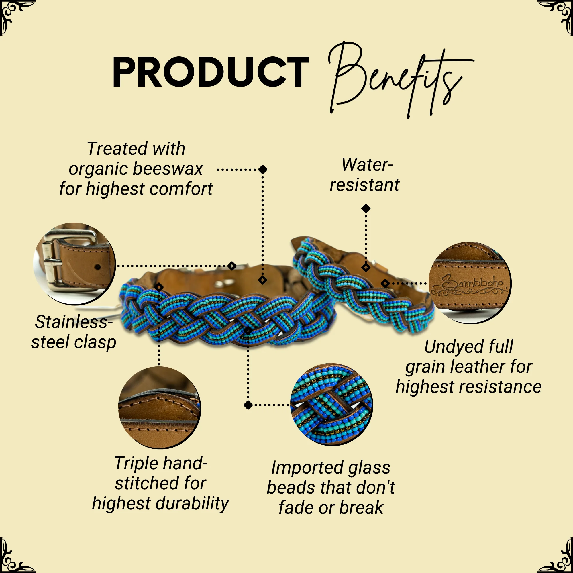 Blue Braided Sambboho dog collar - Image 2