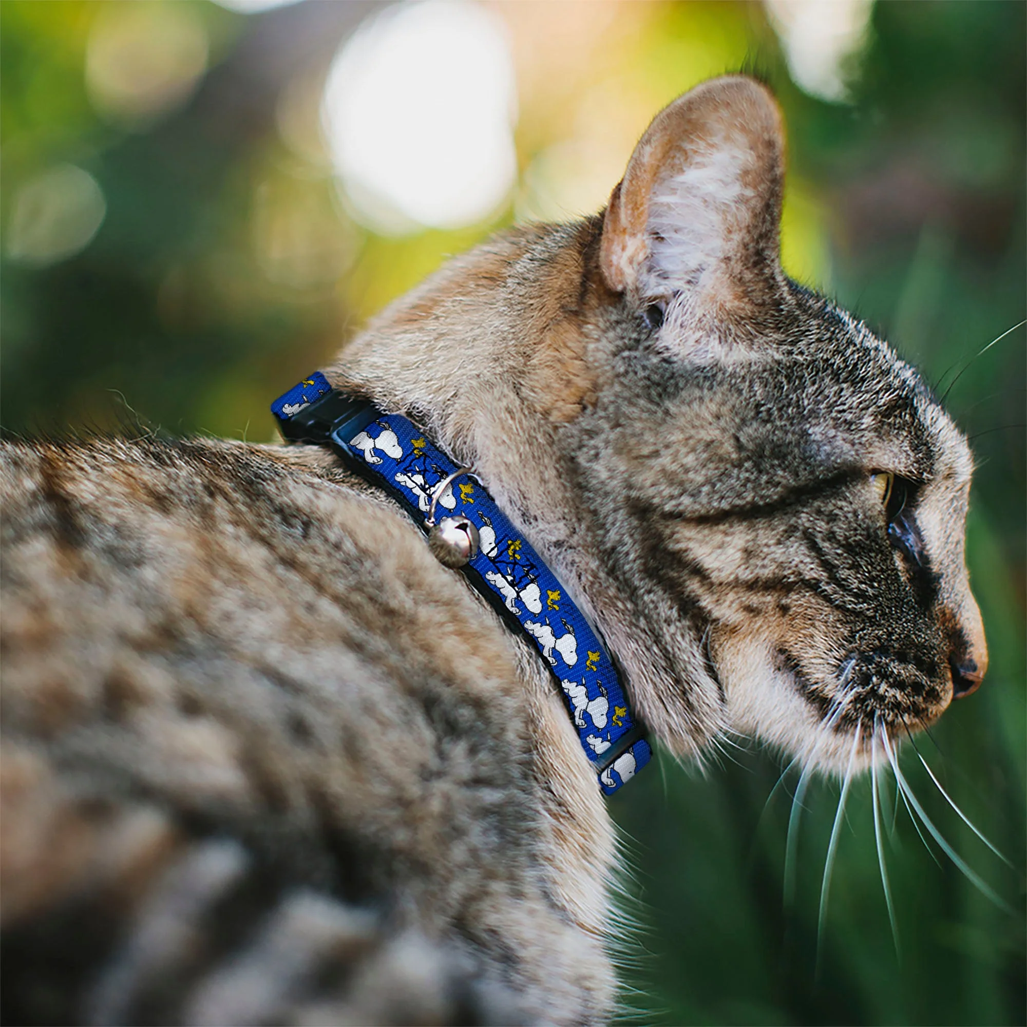 Breakaway Cat Collar with Bell - Peanuts Snoopy Running and Woodstock Pose Blue - Image 2