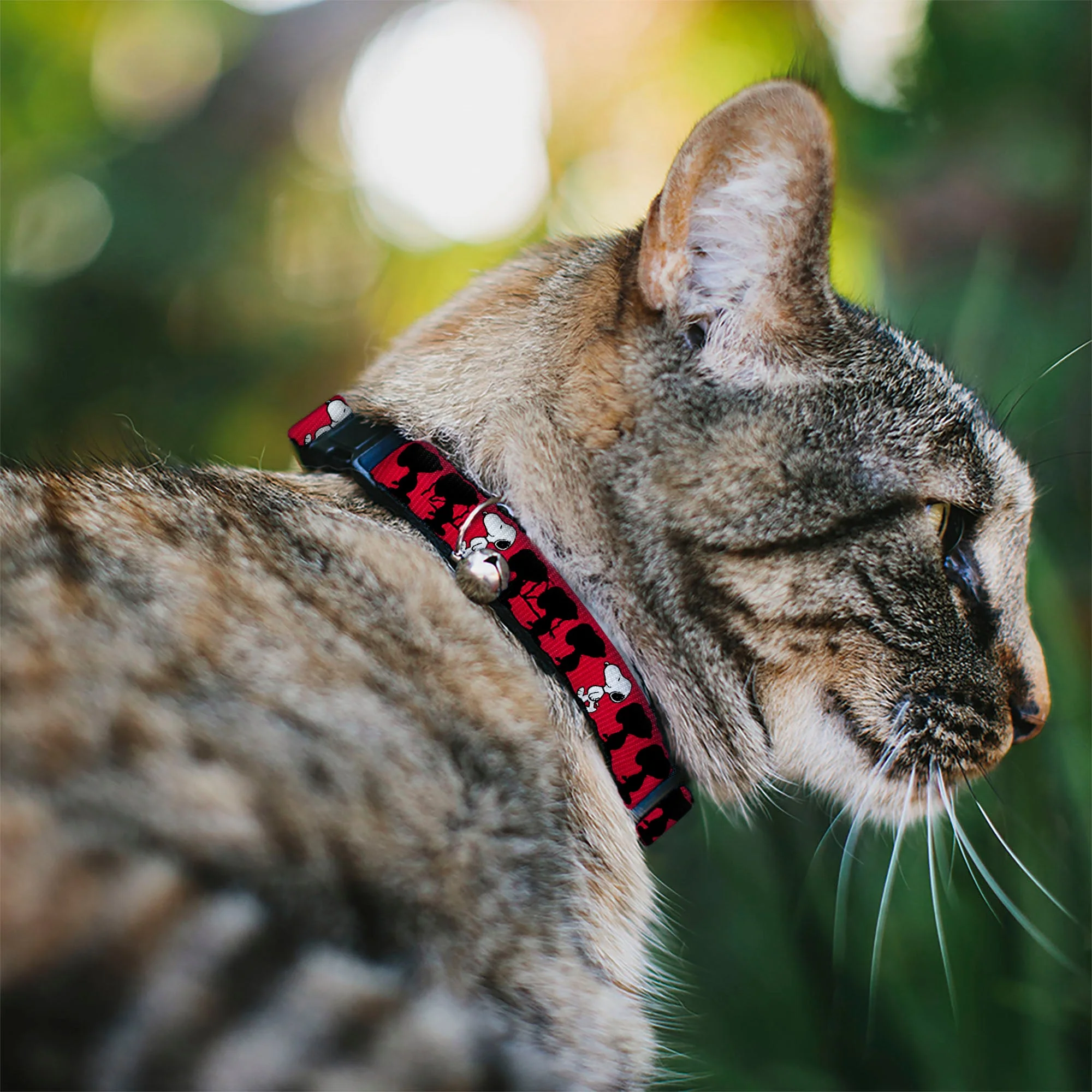 Breakaway Cat Collar with Bell - Peanuts Snoopy Walking/Silhouette Pose Red/Black/White - Image 2