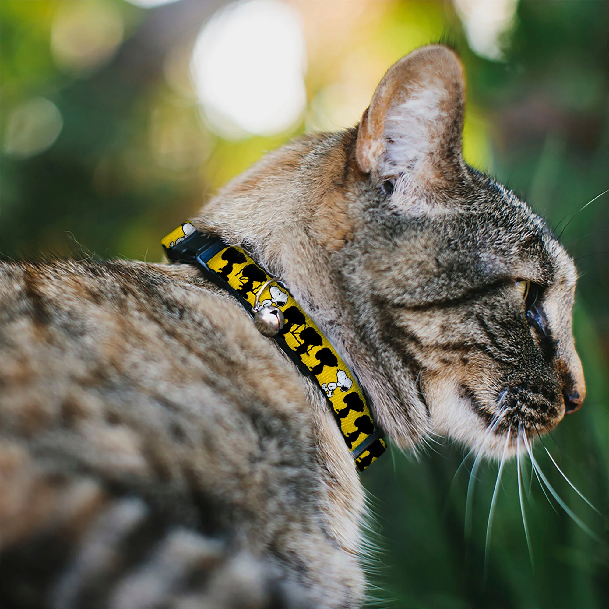 Breakaway Cat Collar with Bell - Peanuts Snoopy Walking/Silhouette Pose Yellow/Black/White - Image 2