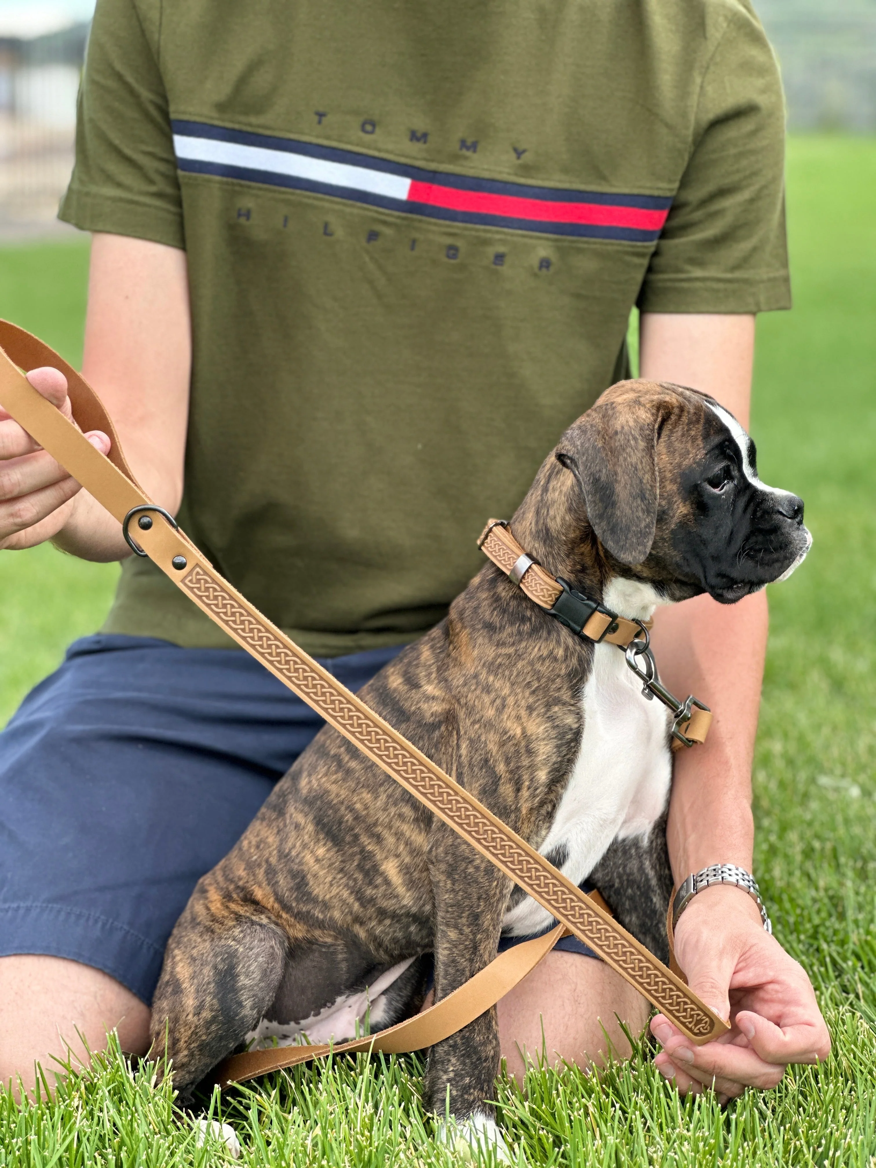 Celtic Sport Khaki Leather Dog Leash - Image 2