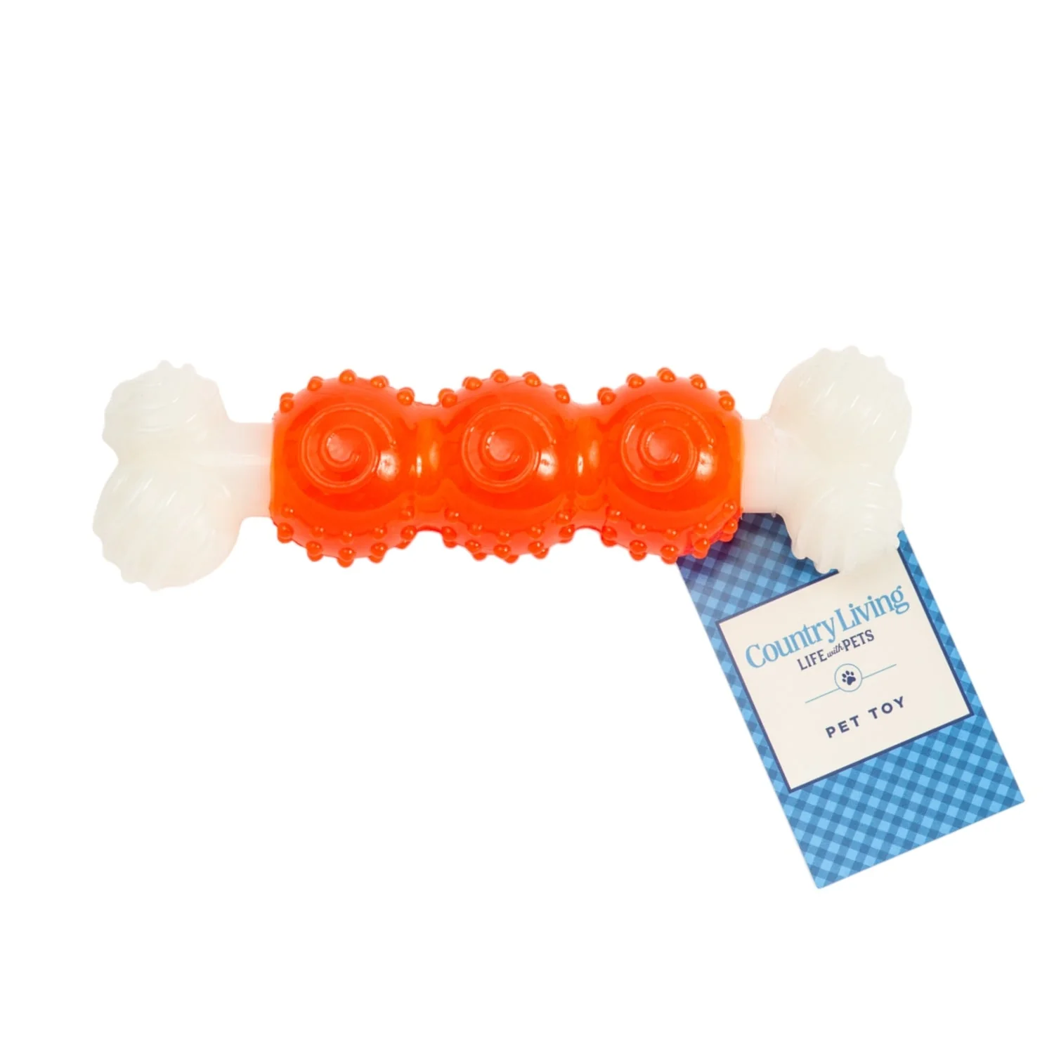 Country Living Bone-a-Treat Dog Chew Toy – Orange Bulged Balls & Green Spiral Ring - Image 2