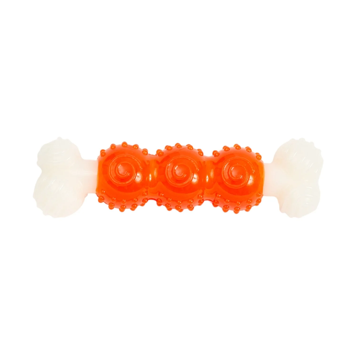 Country Living Bone-a-Treat Dog Chew Toy – Orange Bulged Balls & Green Spiral Ring - Image 3