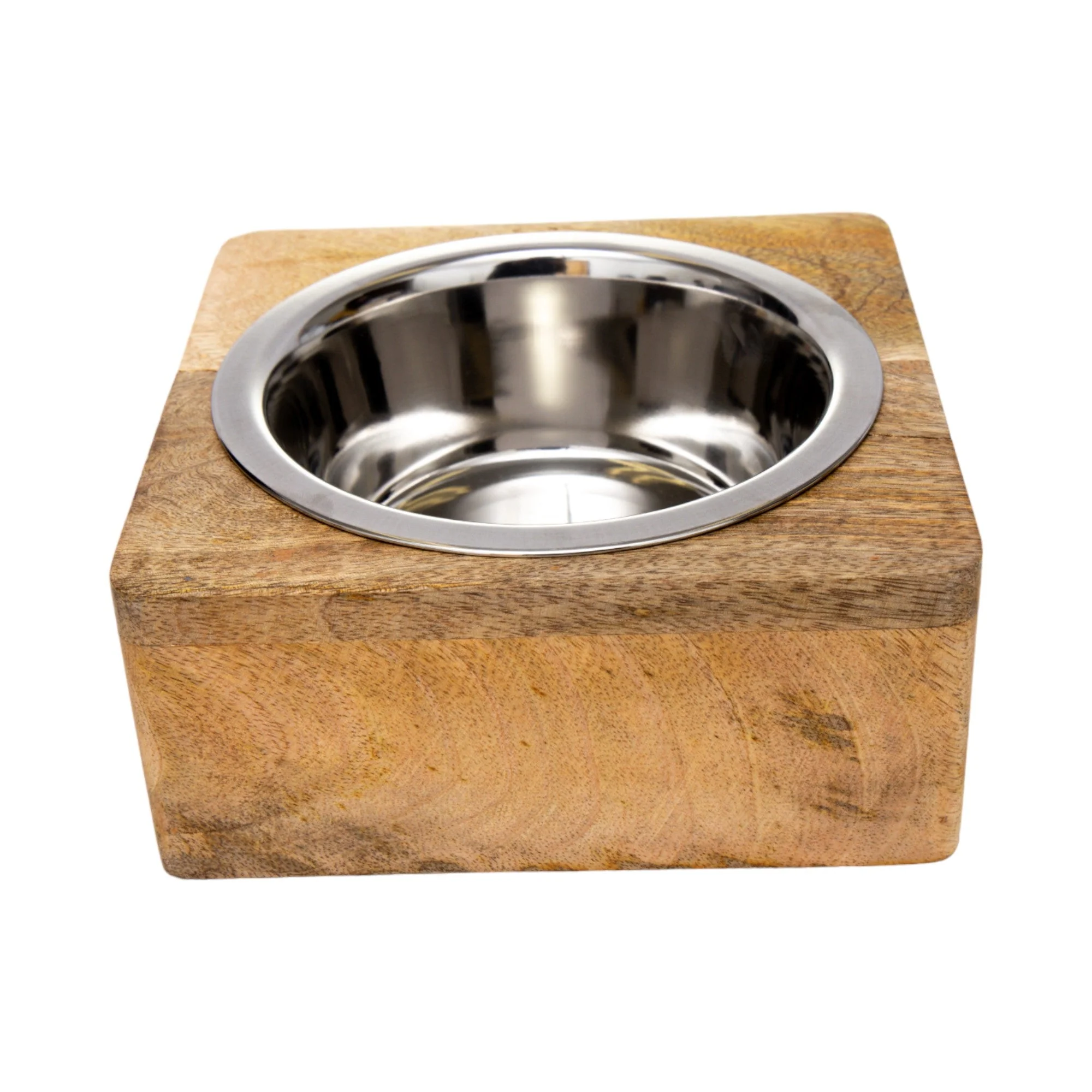 Country Living Elegant Stainless Steel Dog Bowl with Square Mango Wood Holder – 1 Quart - Image 5