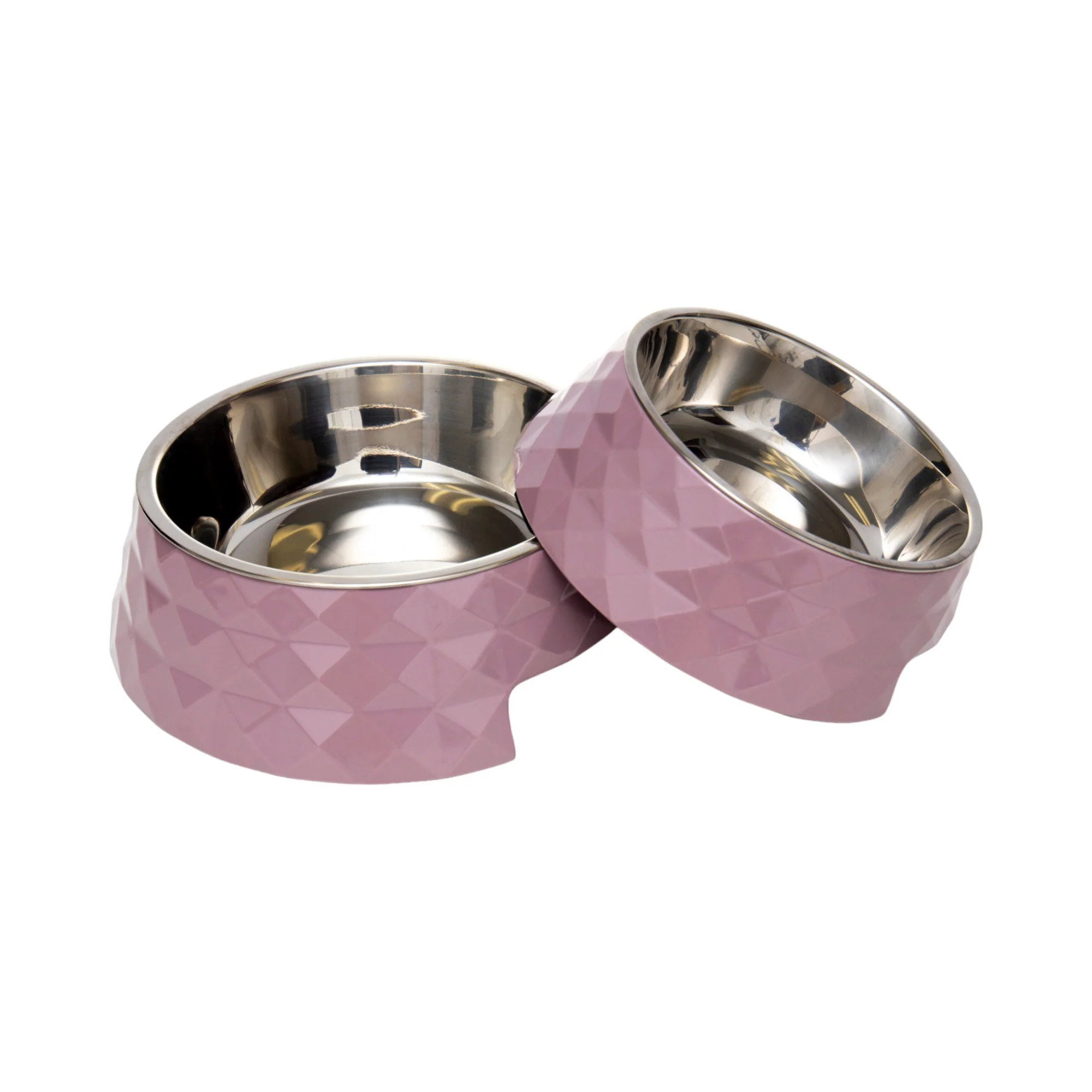 Country Living Set of 2 Diamond Twill Melamine Dog Bowls with Removable Stainless Steel Inserts – Wood Rose - Image 2