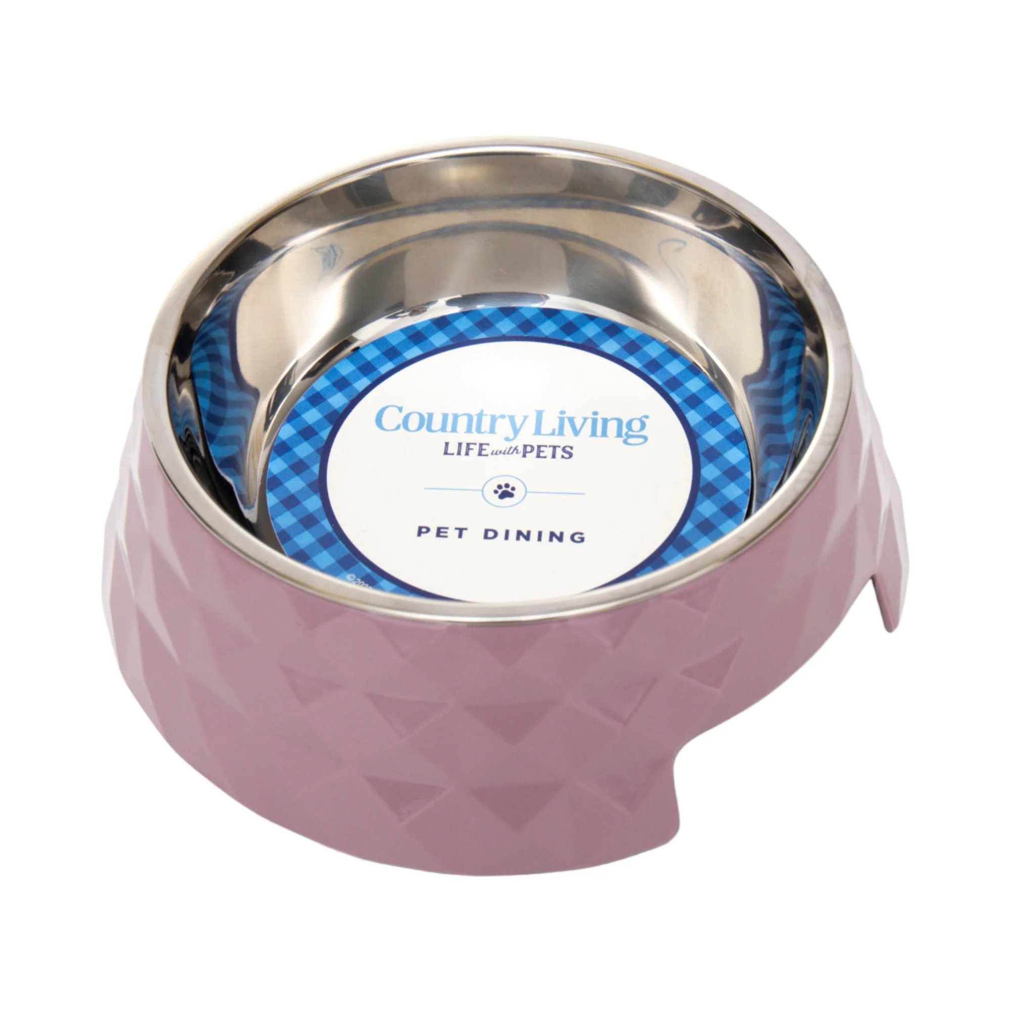Country Living Set of 2 Diamond Twill Melamine Dog Bowls with Removable Stainless Steel Inserts – Wood Rose - Image 3