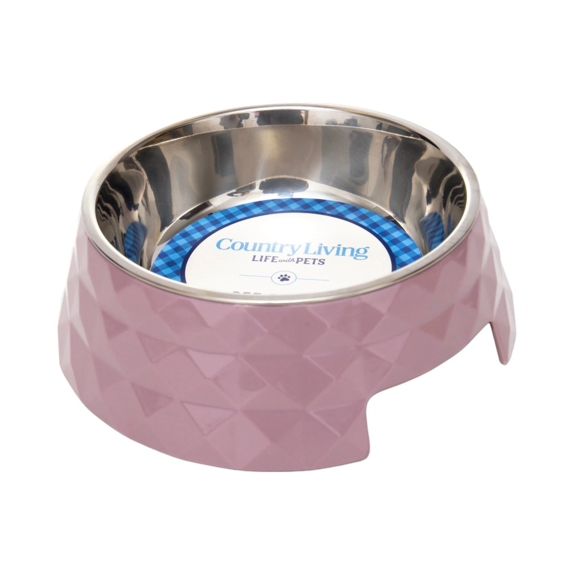 Country Living Set of 2 Diamond Twill Melamine Dog Bowls with Removable Stainless Steel Inserts – Wood Rose - Image 4