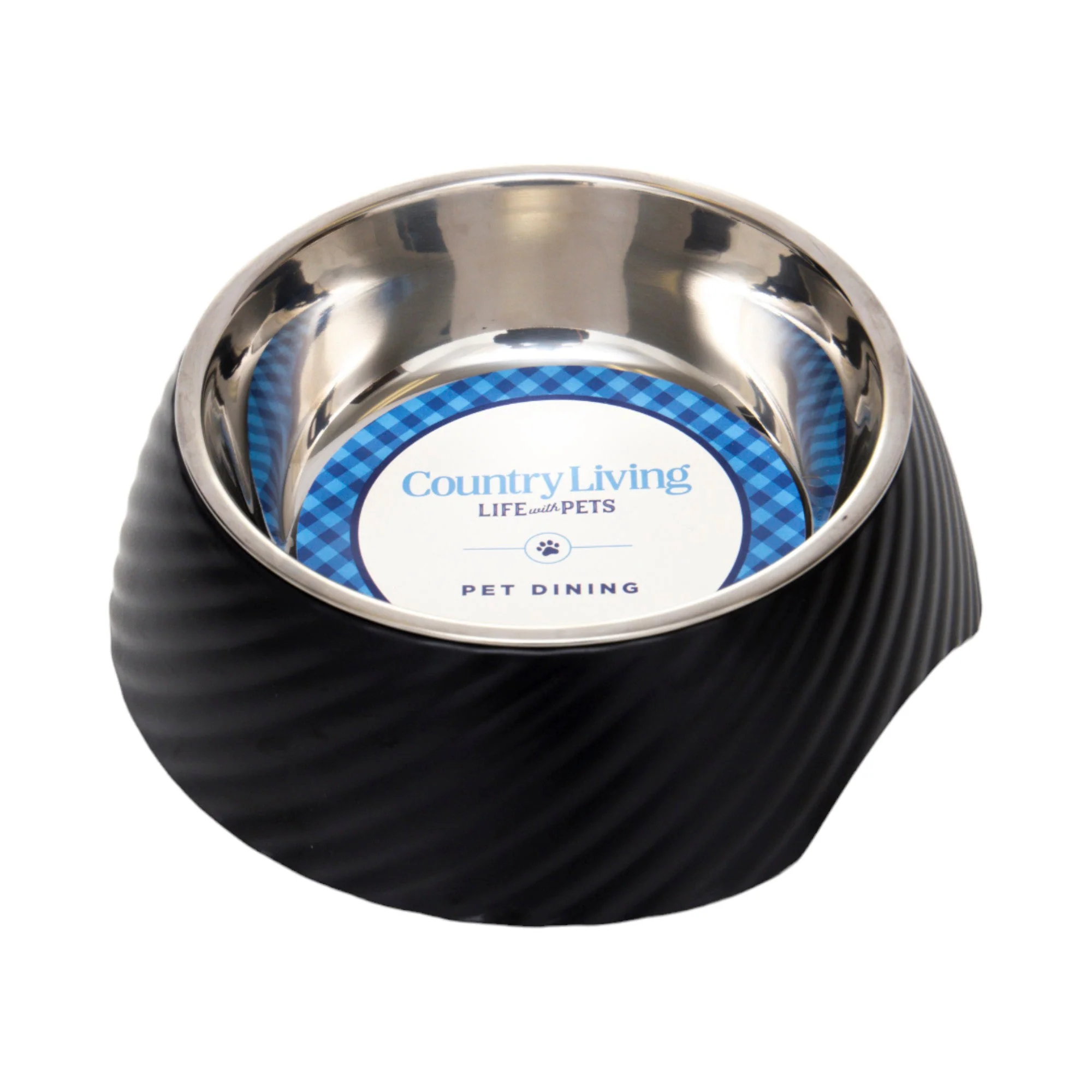 Country Living Set of 2 Round Twill Melamine Dog Bowls with Removable Stainless Steel Inserts – Black - Image 3