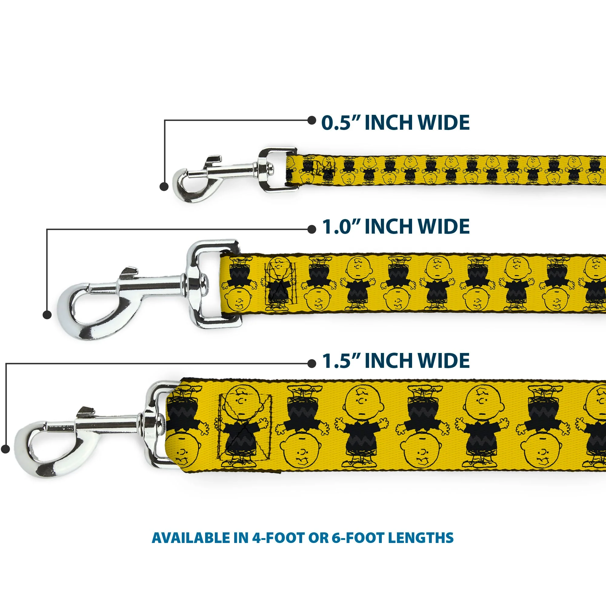Dog Leash - Peanuts Charlie Brown Pose Flip Yellow/Black - Image 3