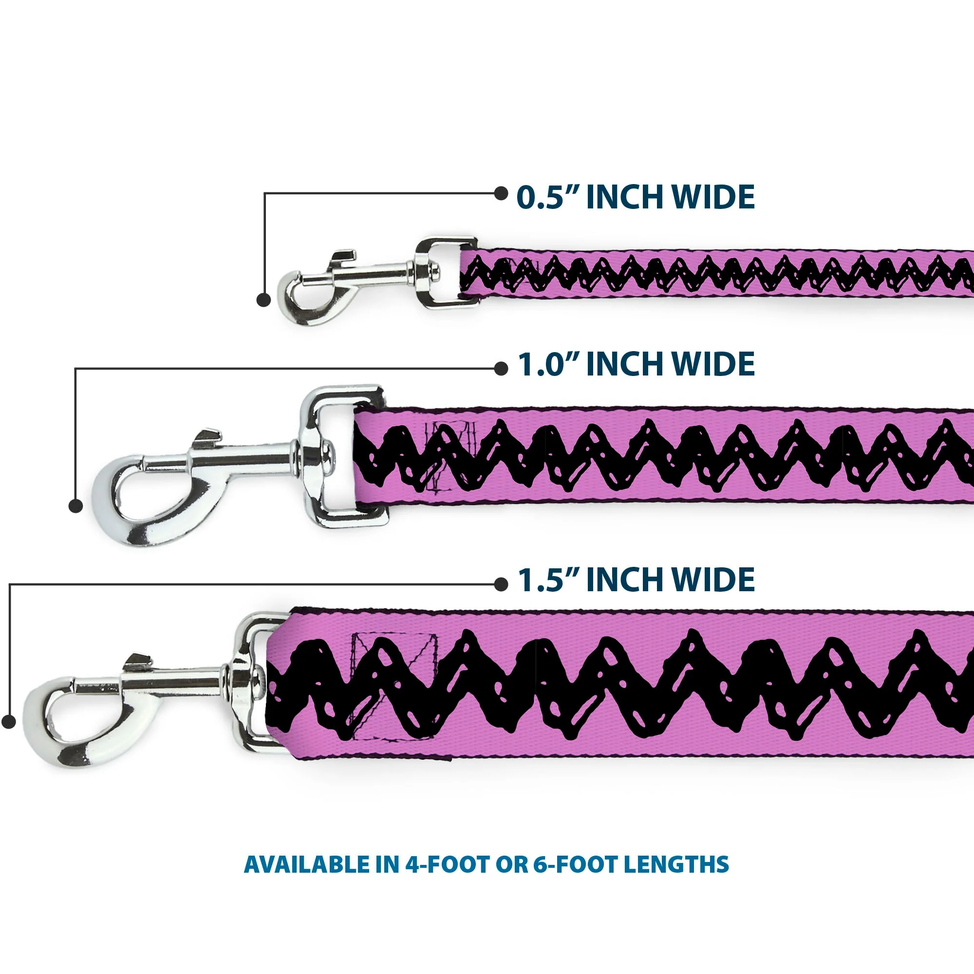 Dog Leash - Peanuts Charlie Brown Zig Zag Stripe Pink/Black - Image 3
