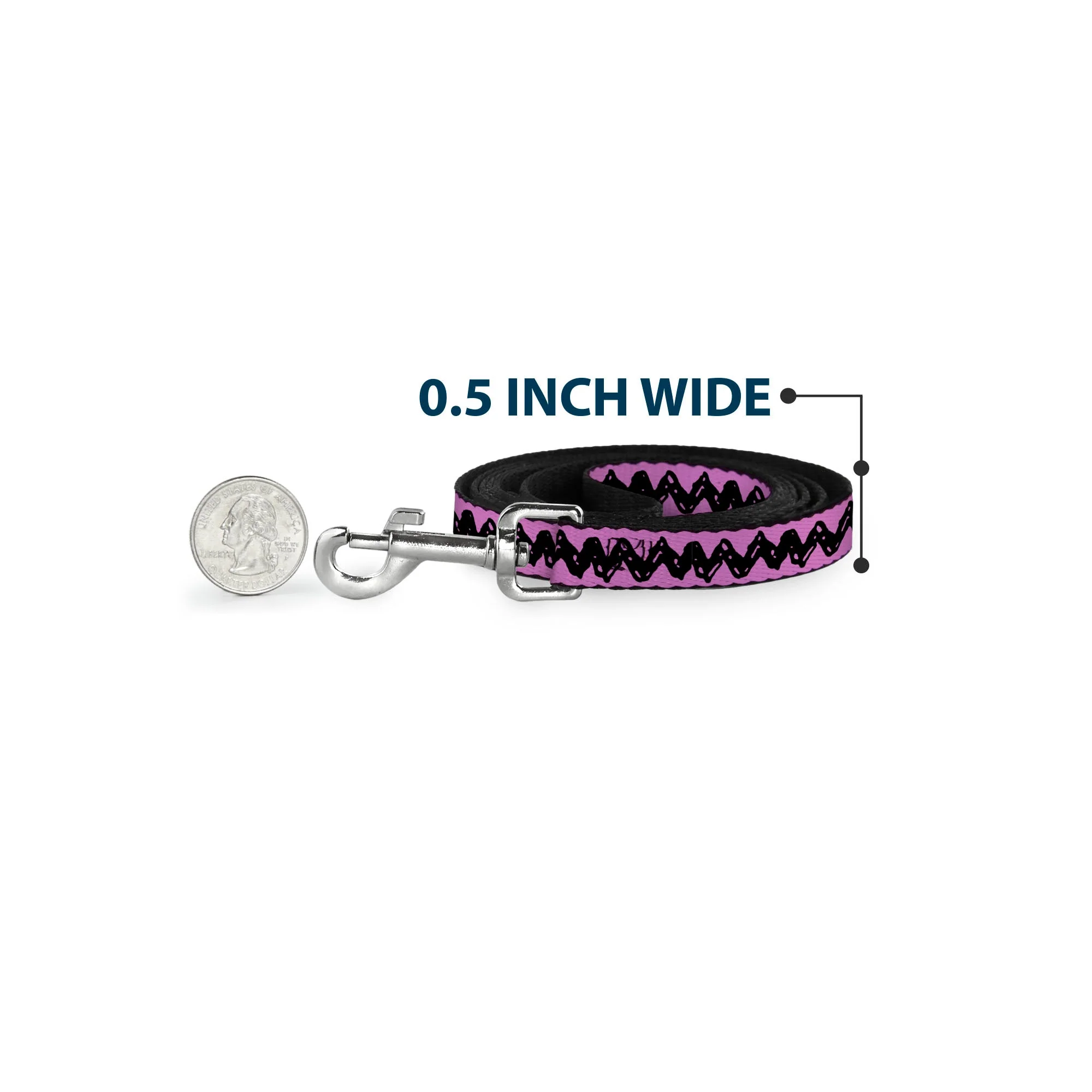 Dog Leash - Peanuts Charlie Brown Zig Zag Stripe Pink/Black - Image 4